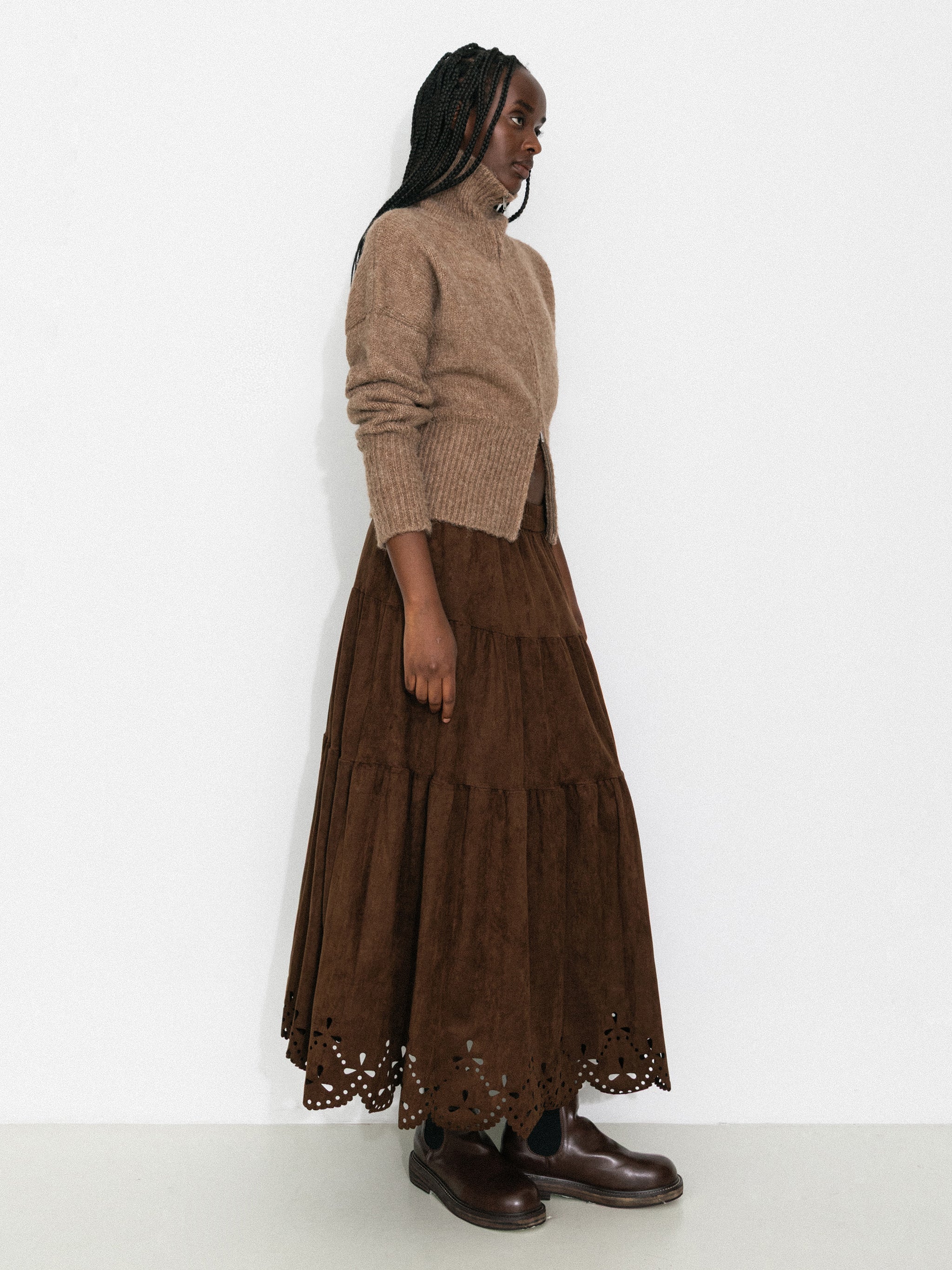 Vintage Boho Suede-Look A-Line Midi Skirt-5