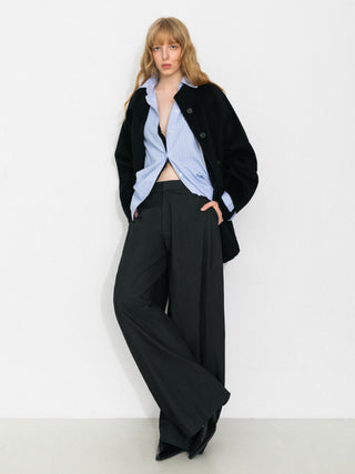 Wool Blend Stand-Collar Mid-Length Coat