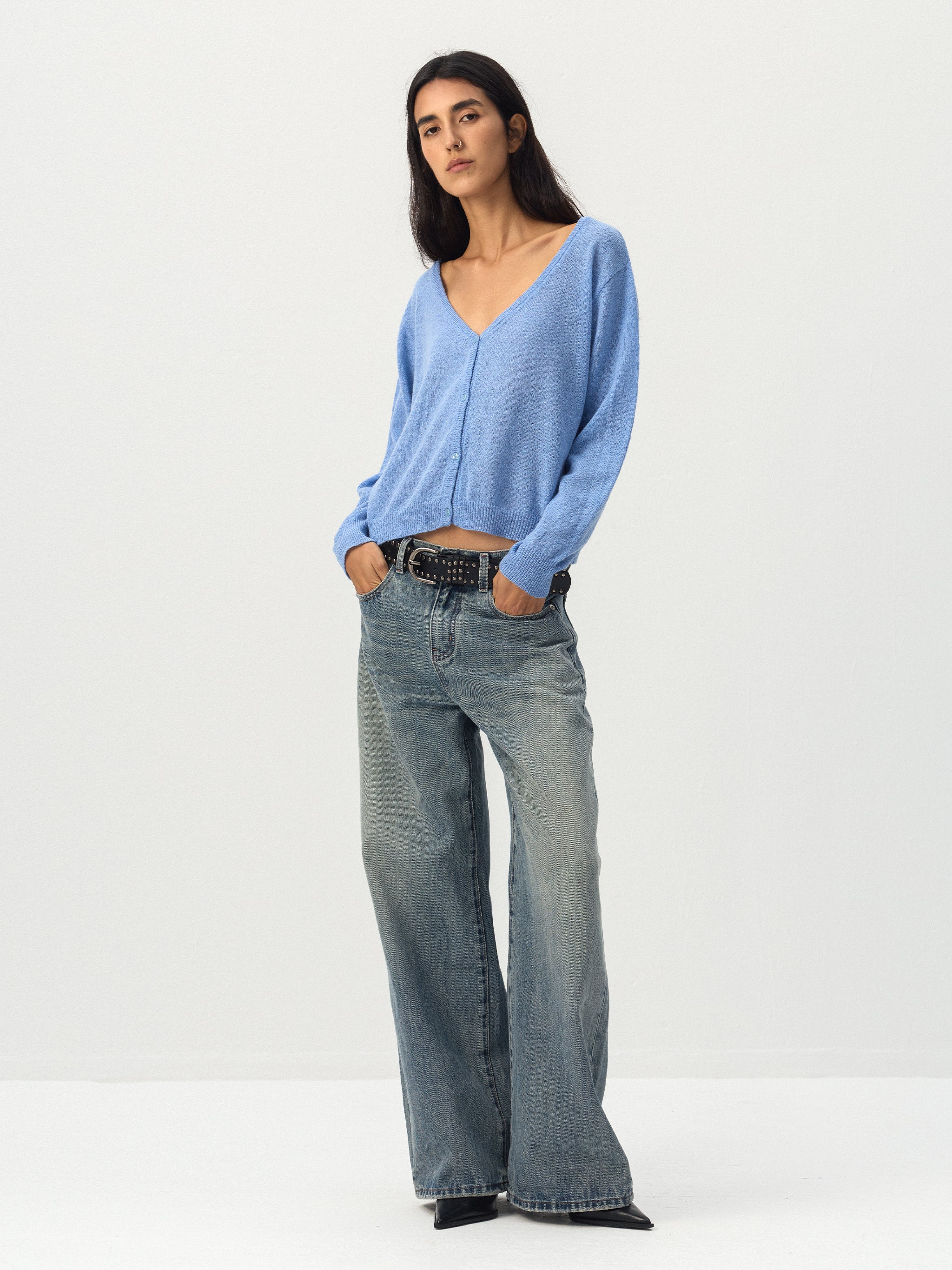 CUBIC Textured Wide Leg Jeans-5