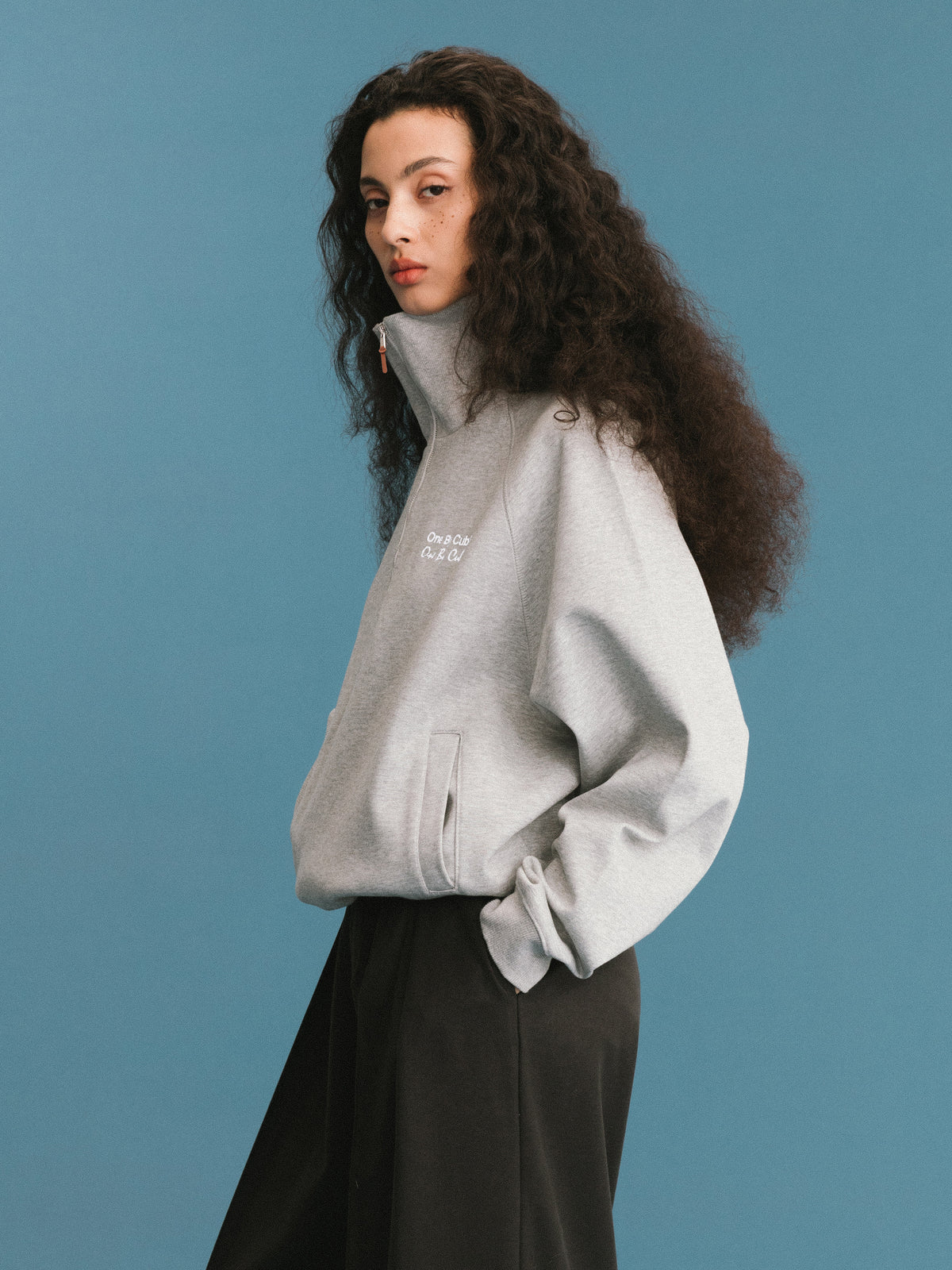 ONE BY CUBIC Collared Half-Zip Embroidered 100% Cotton Sweatshirt-6