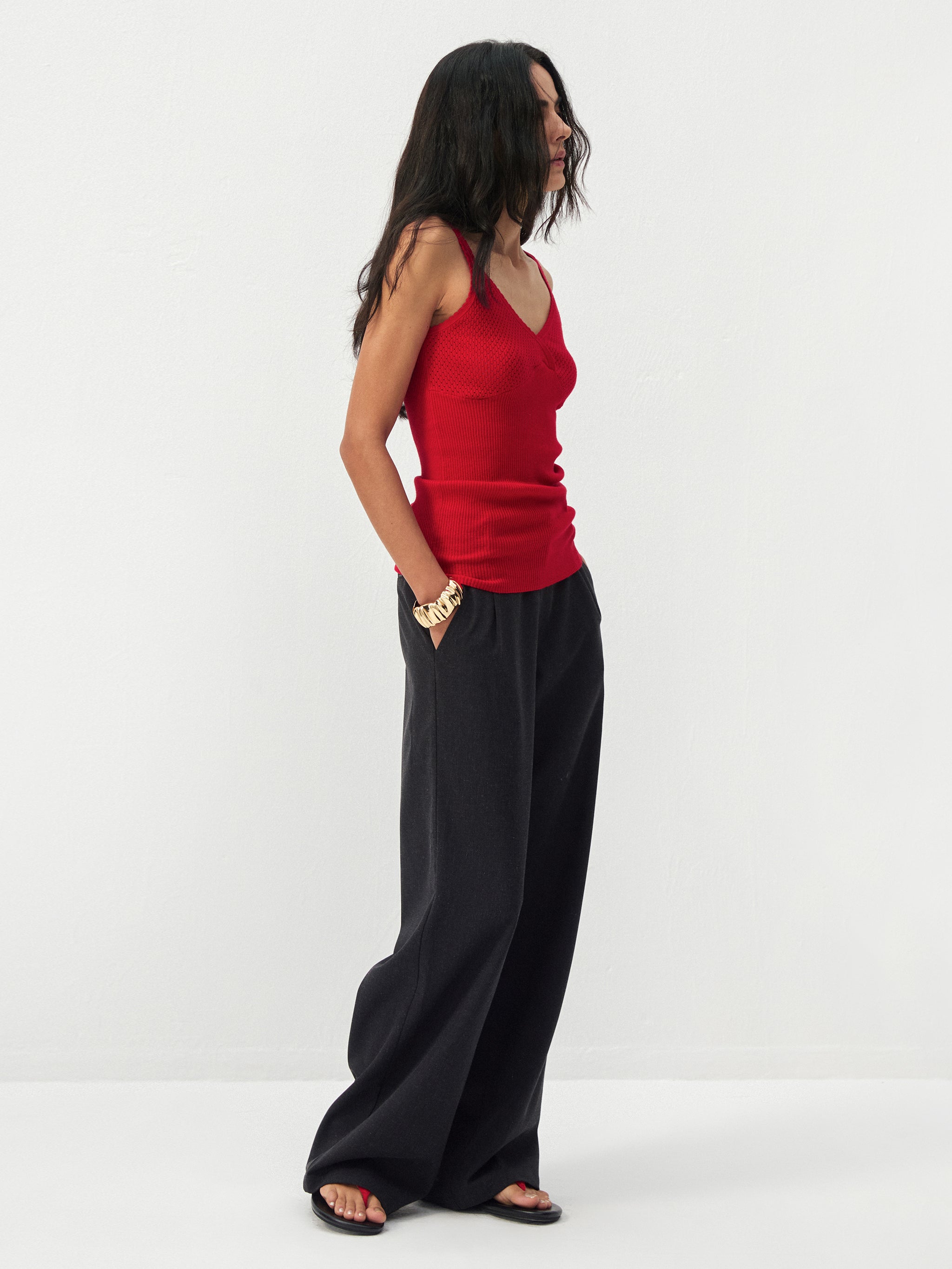 CUBIC Black High-Waisted Wide-Leg Pants-5