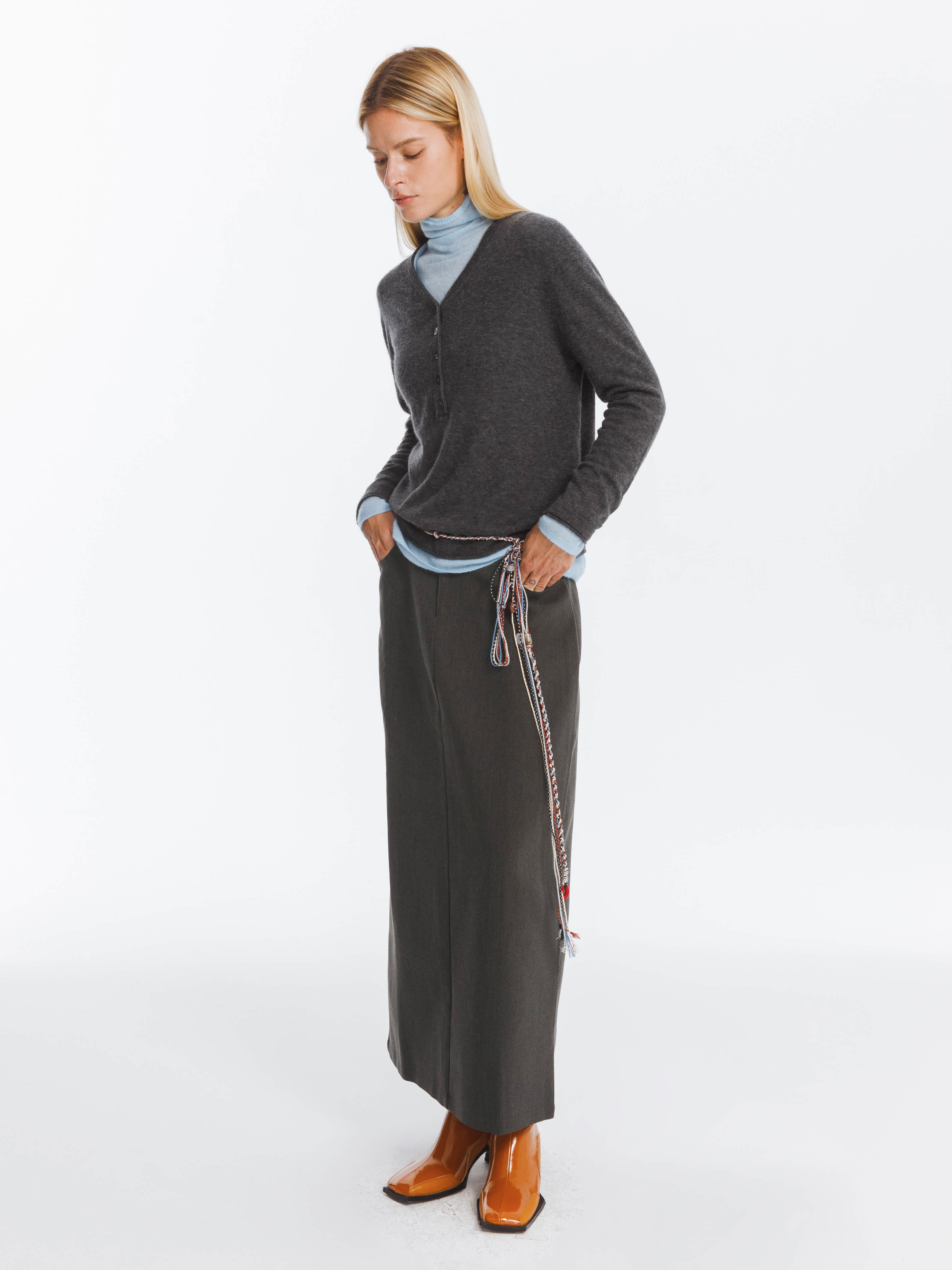 High Waist Long skirt with Back Slit-5