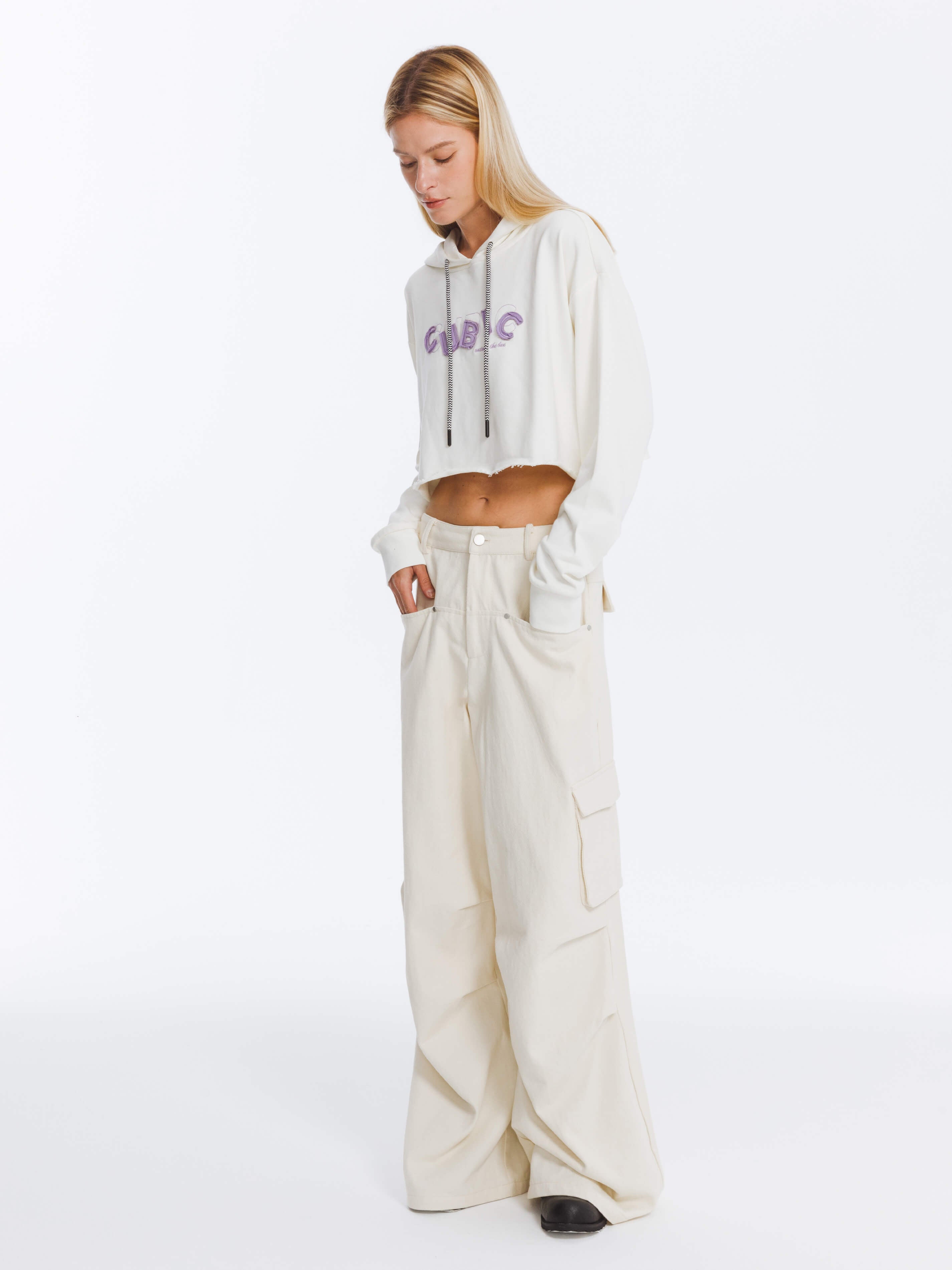 CUBIC Print Hooded Cropped Sweatshirt-6
