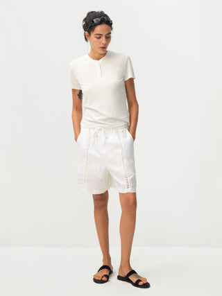 CUBIC Lyocell Linen Lace-Trim Shorts