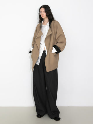 Cropped Contrast-Trim Oversized Trench Jacket