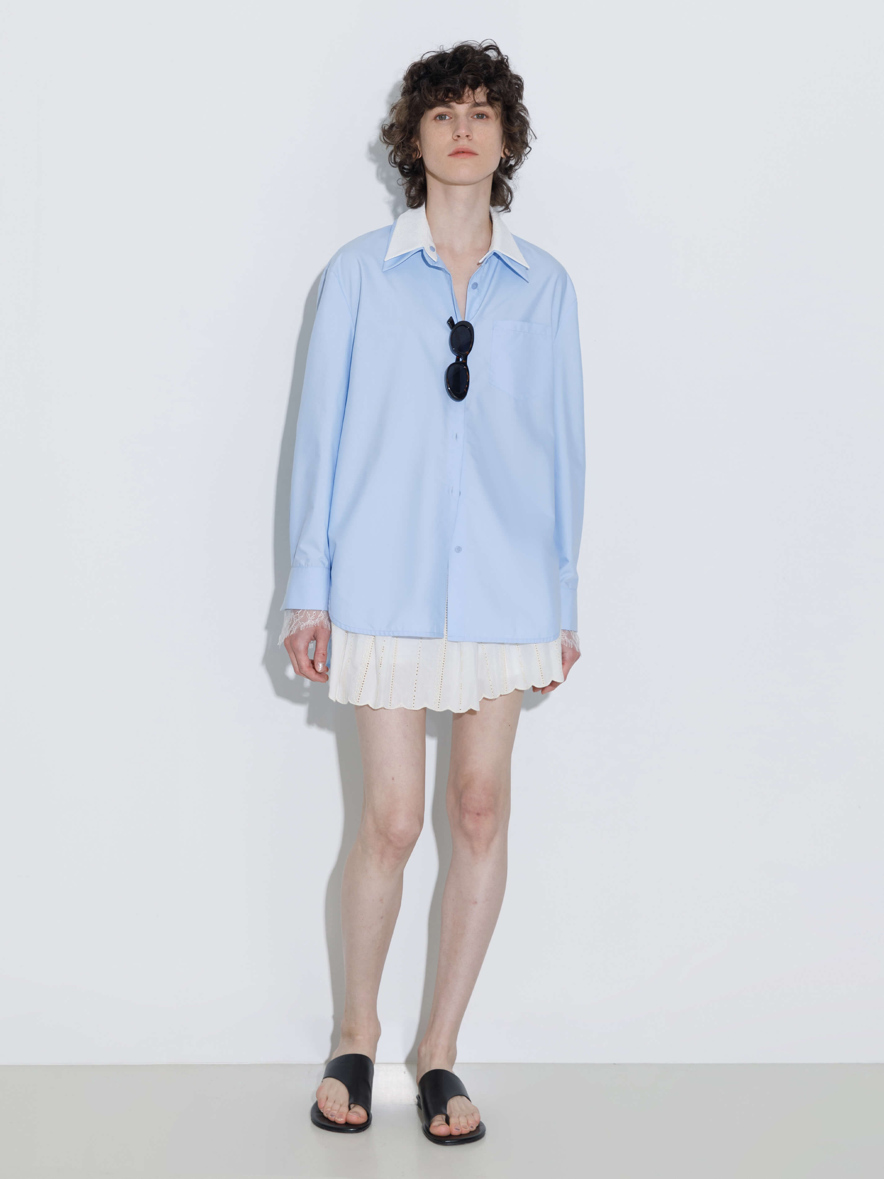 Double Wing Collar Shirt with Detachable Lace Collar-3