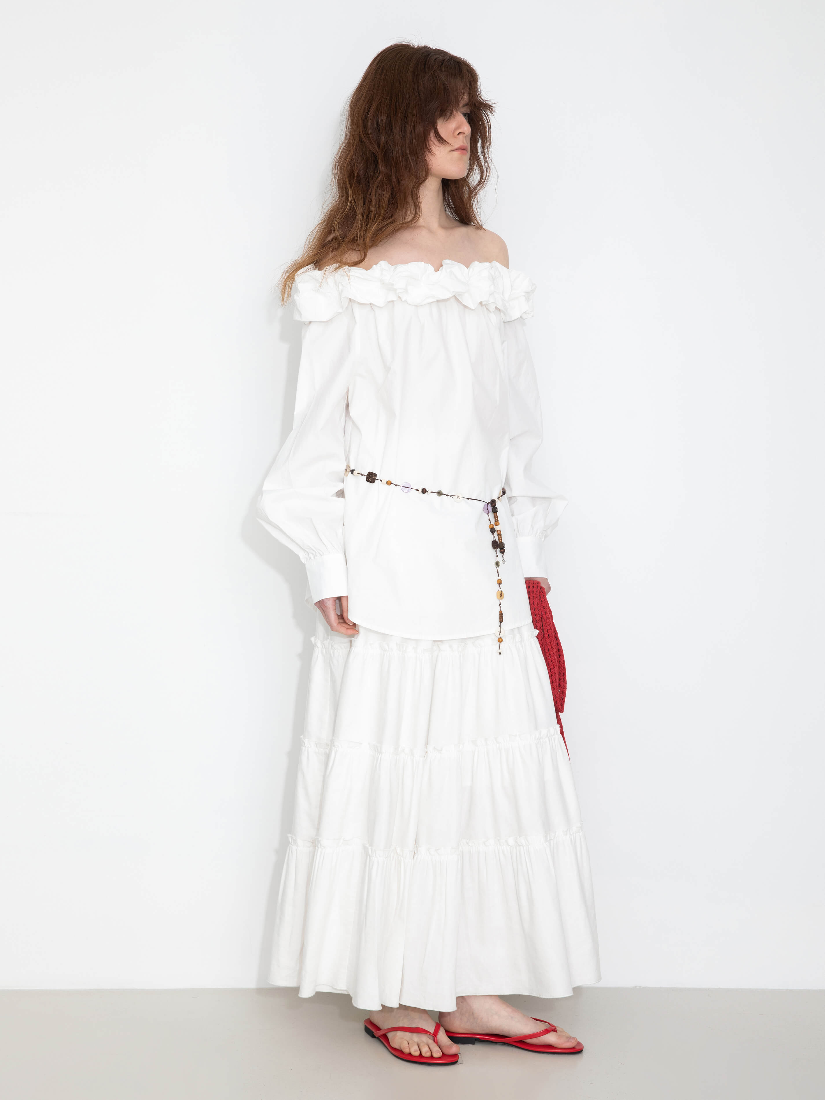 3D Ruffle Collar Long Sleeve Cotton Blouse-5