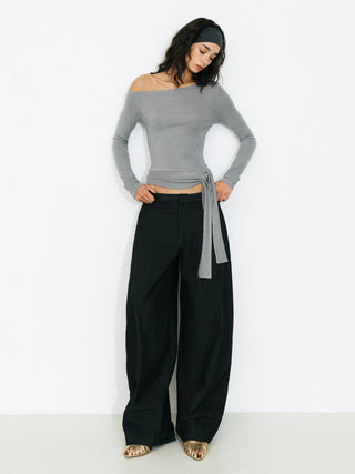 Wide-Leg Tapered Tailored Trousers