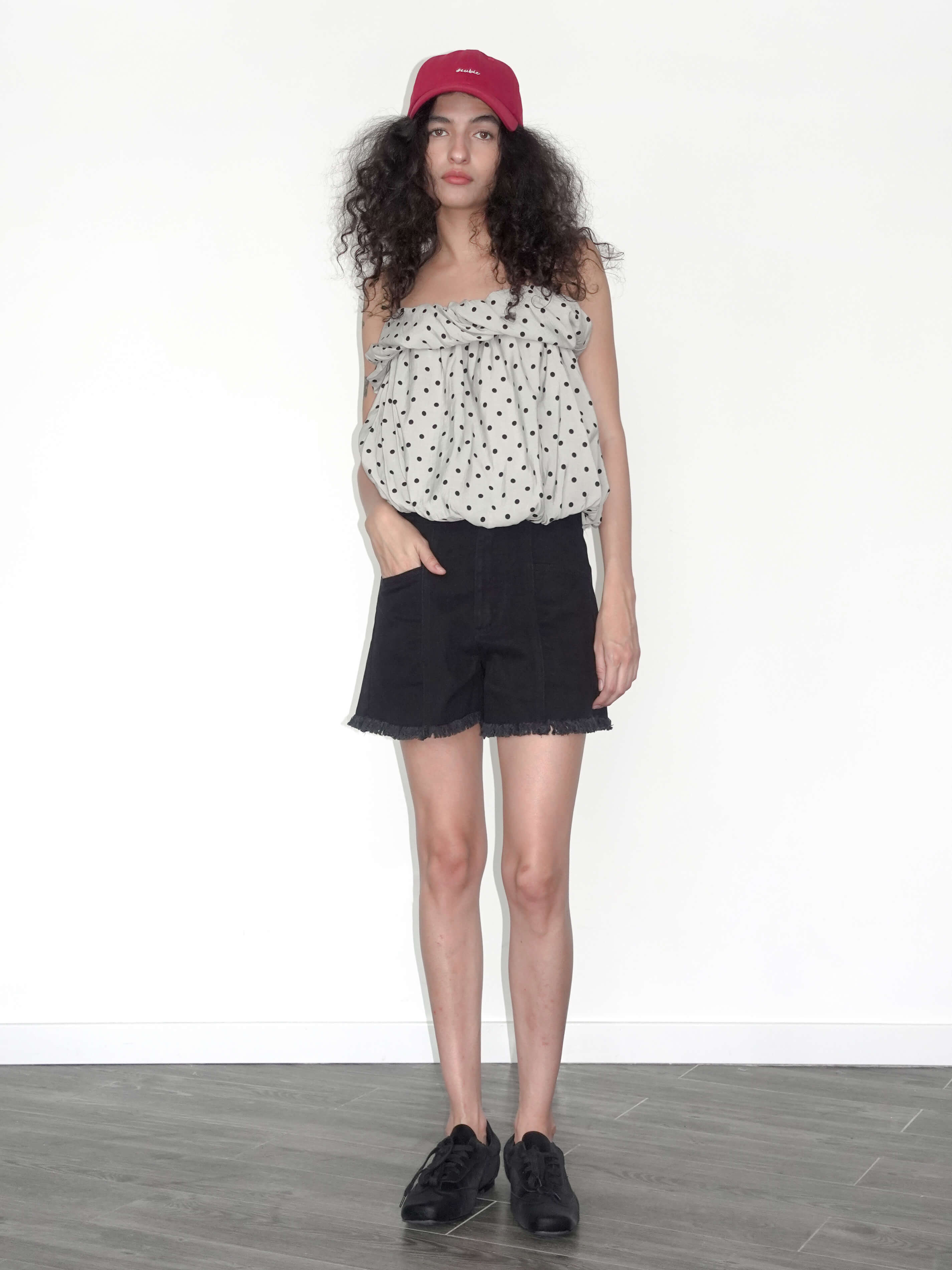 High Rise Denim Shorts with Raw Edge-5