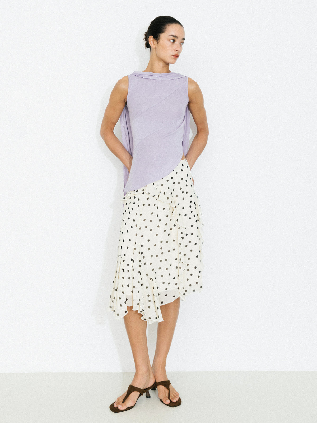 Asymmetrical Tie-Neck Flowy Sleeveless Top-4