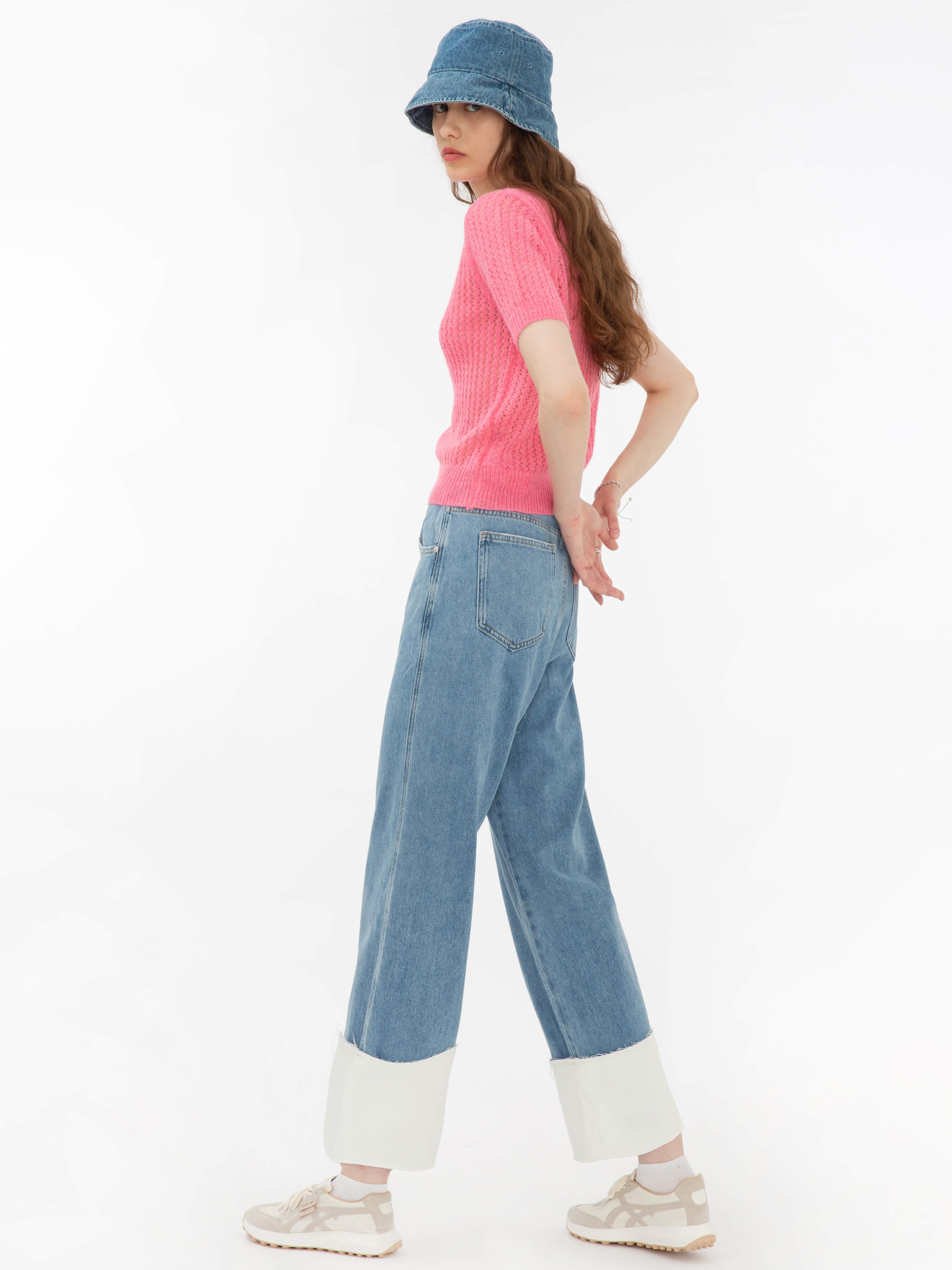 Blue and White Turn-Up Jeans-5