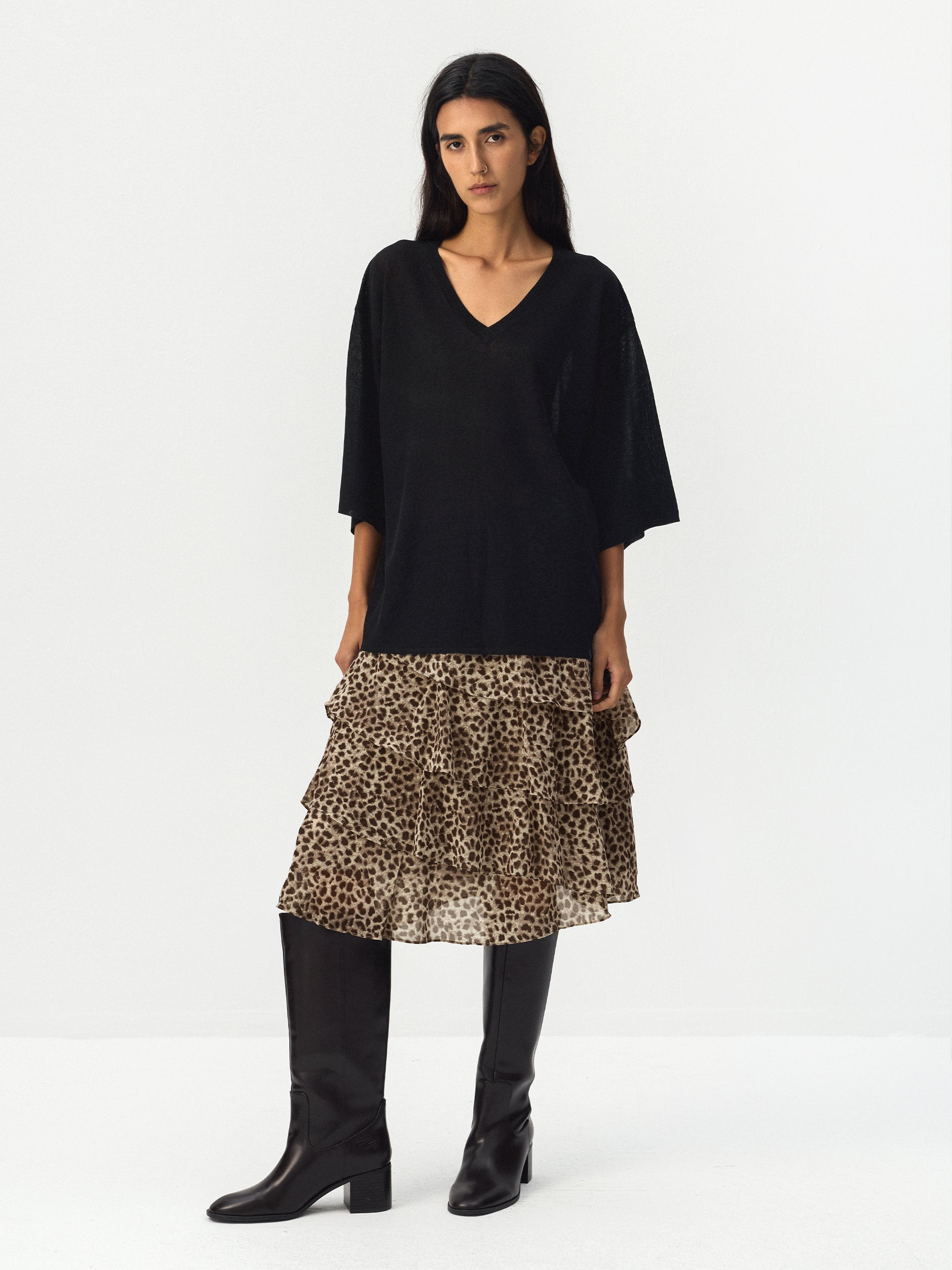 CUBIC Leopard Tiered Mini Skirt-5