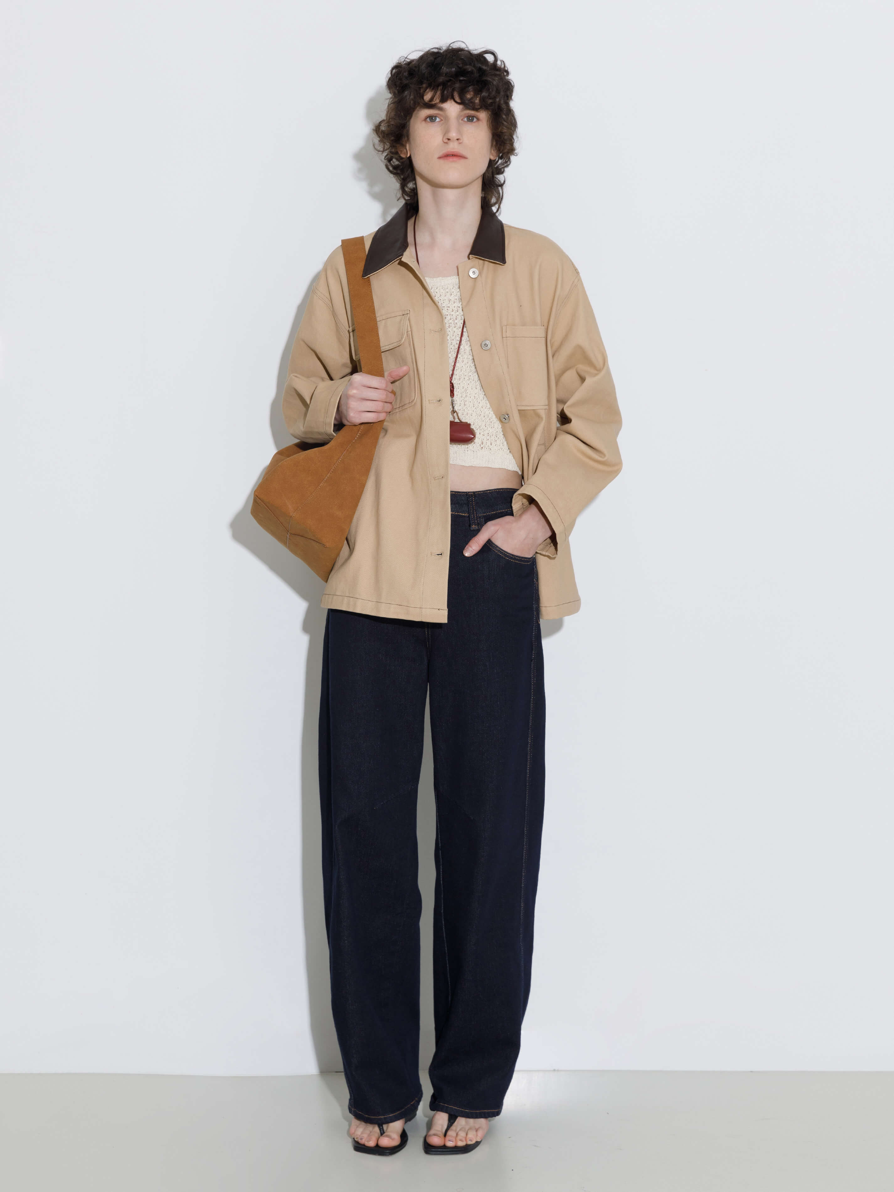 Cotton Loose Lapel Jacket with Asymmetric Pockets-5