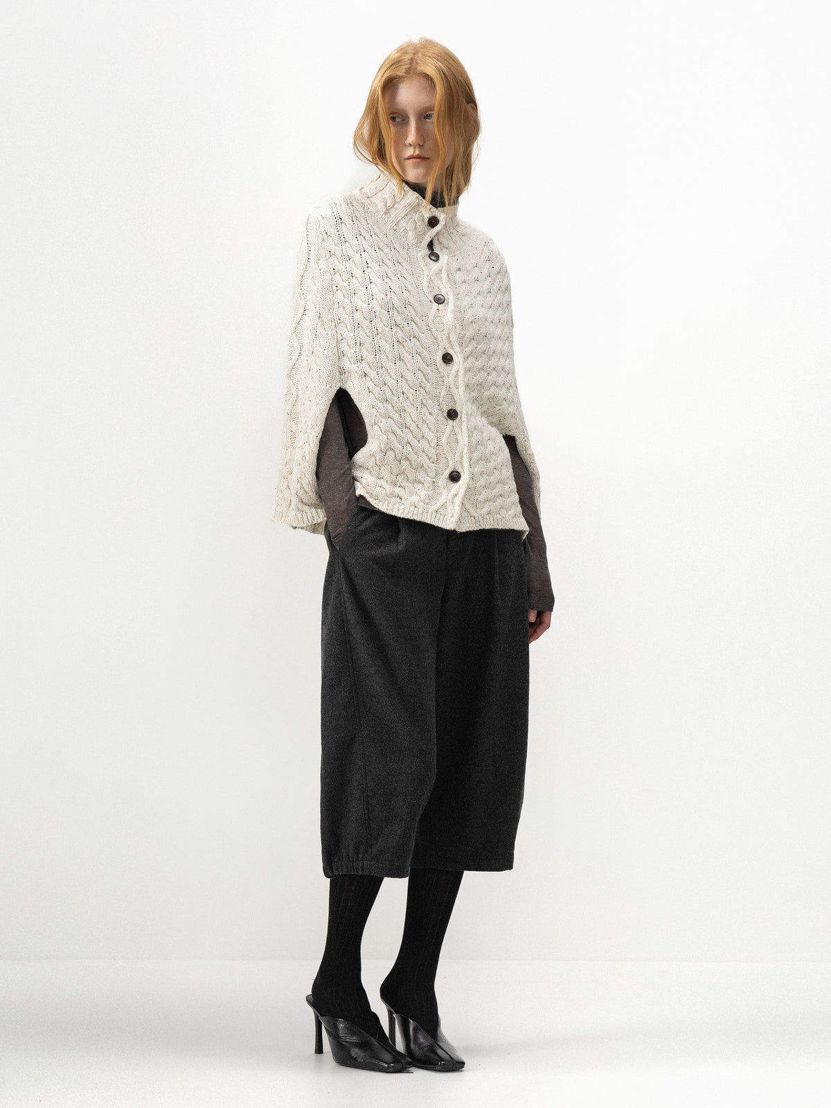 CUBIC Cable-Knit Button-Up Cape-5