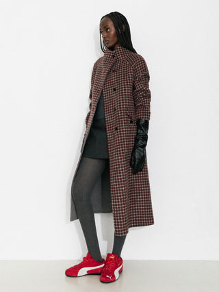 Vintage Plaid Stand Collar Reversible Long Coat