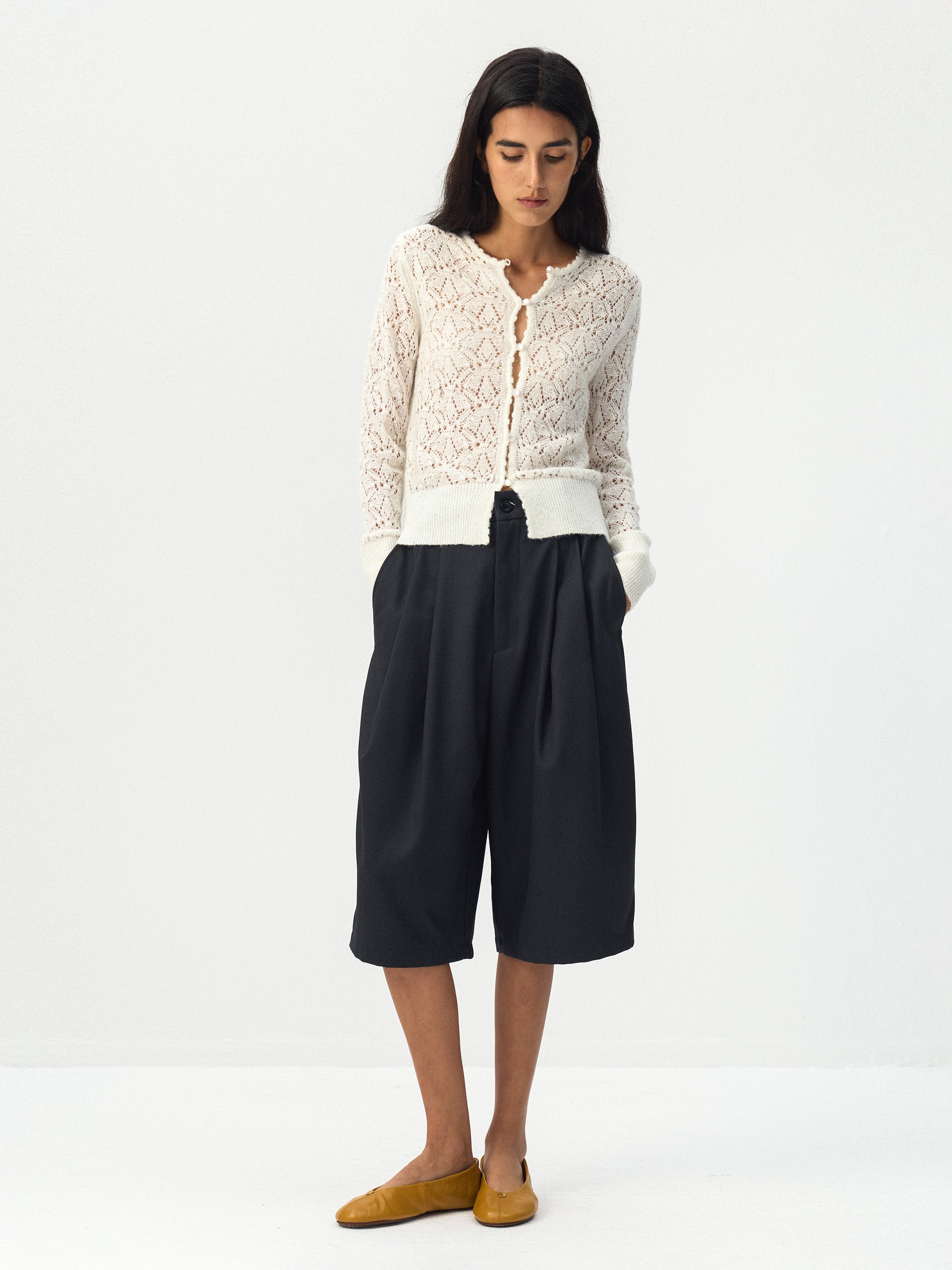 CUBIC Mid-High Waist Pleated Wide Leg Culottes-5
