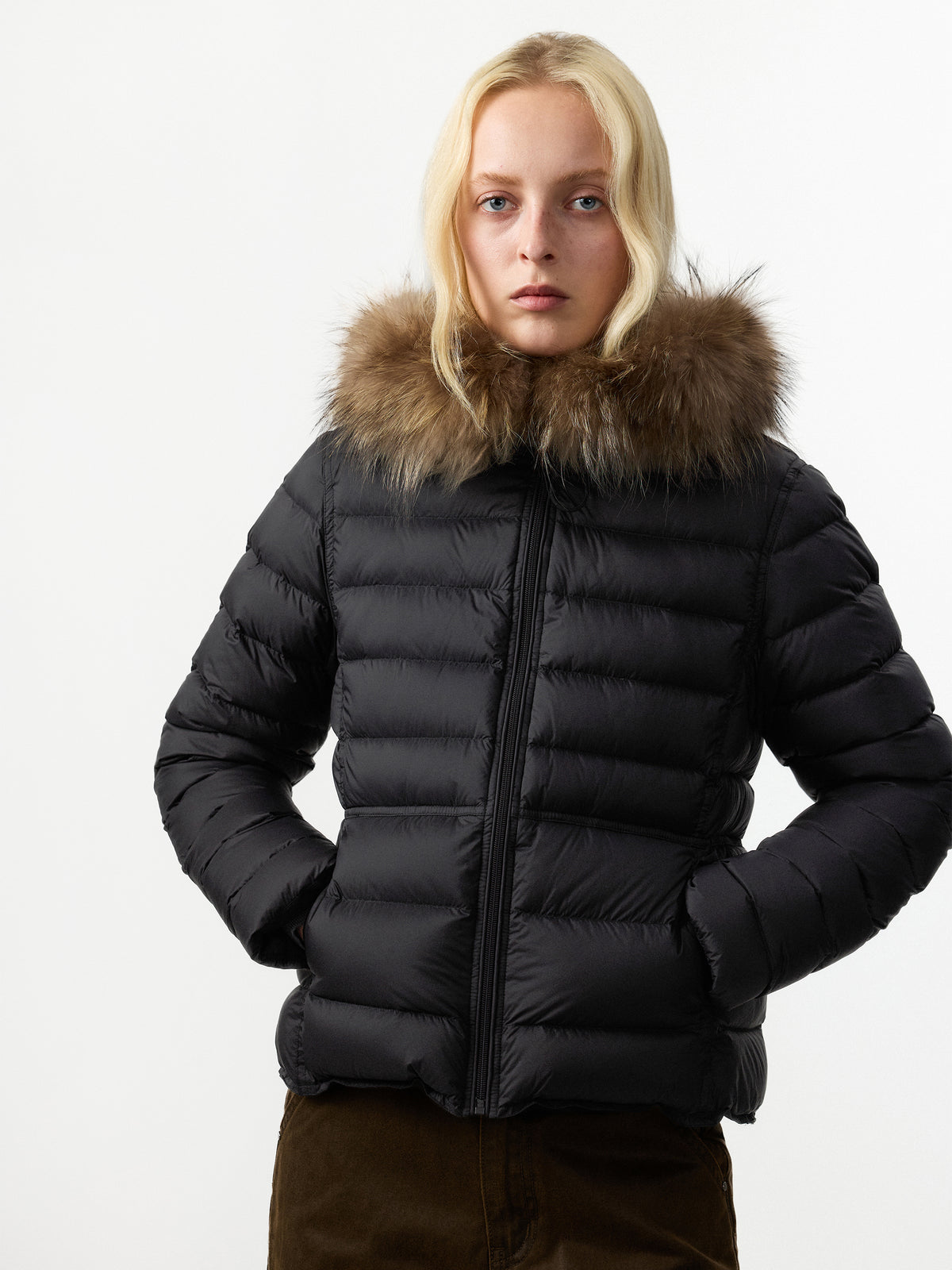 CUBIC Detachable Fur‑Trim Short Puffer Jacket-5