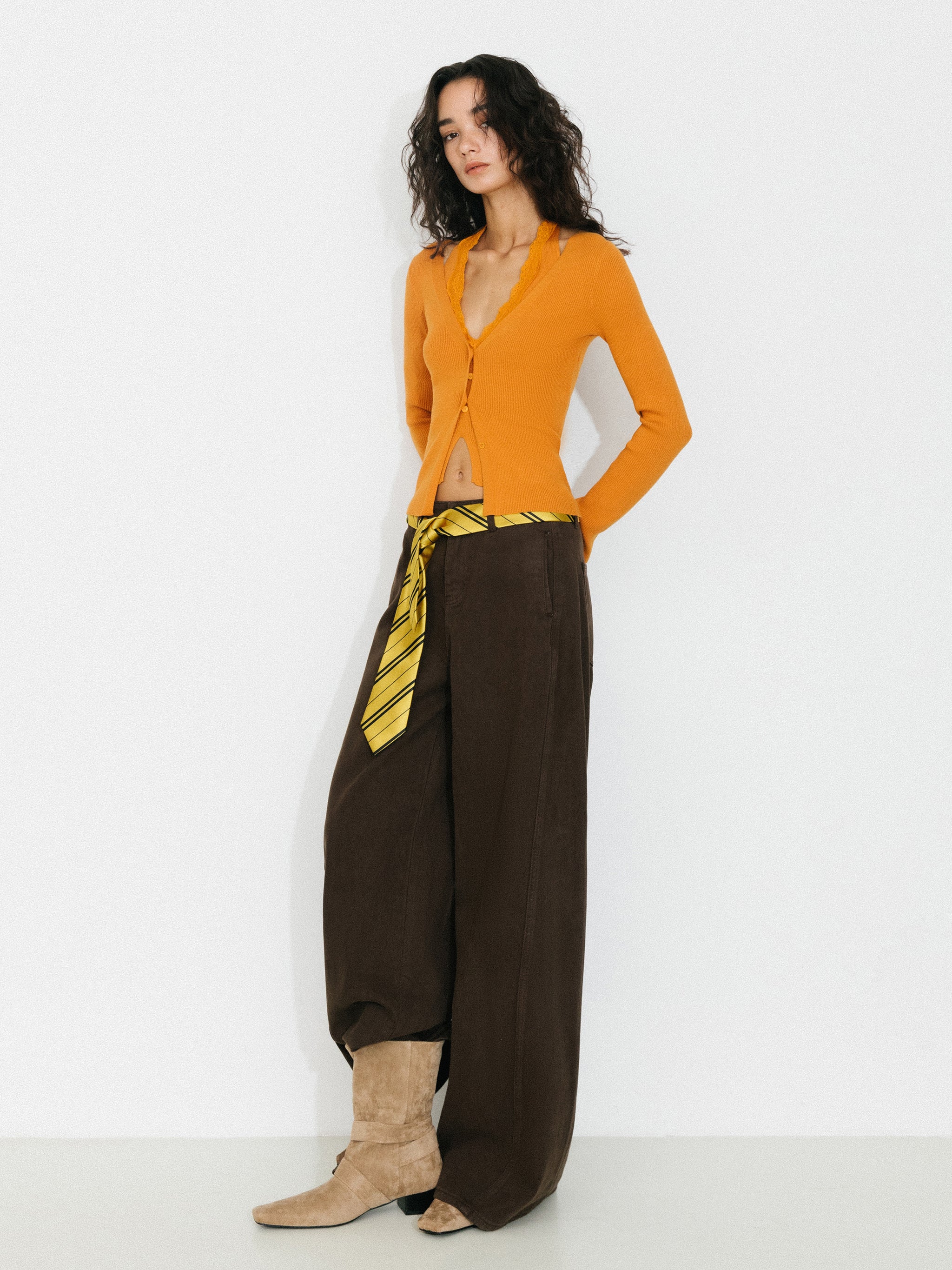 Layered Look Halter Neck Slim-Fit Knit Cardigan-5