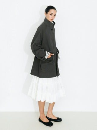 100% Cotton Stand Collar Mid-Length Tie-Waist Trench Coat