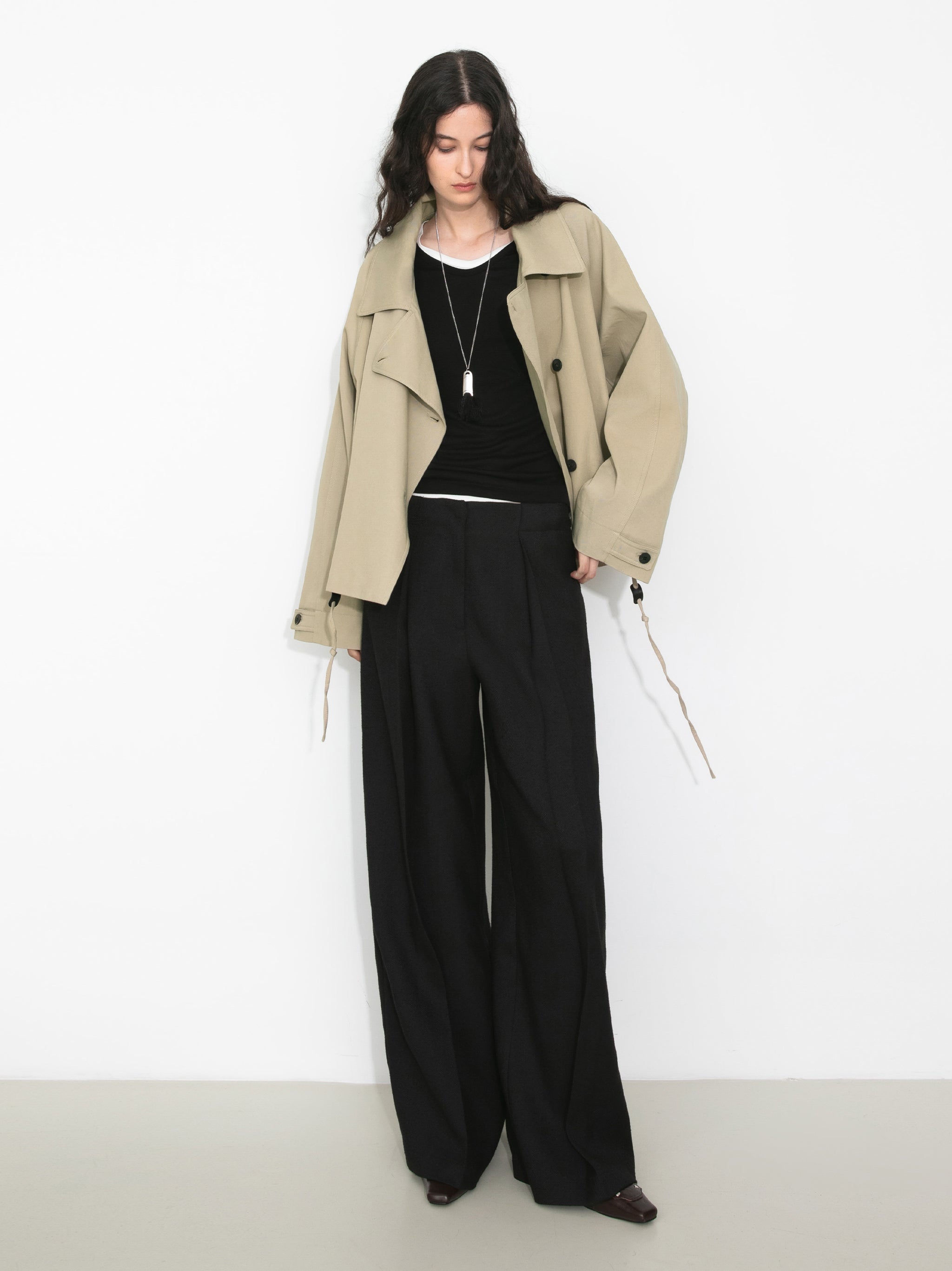 Cropped Drawstring Trench Coat-5