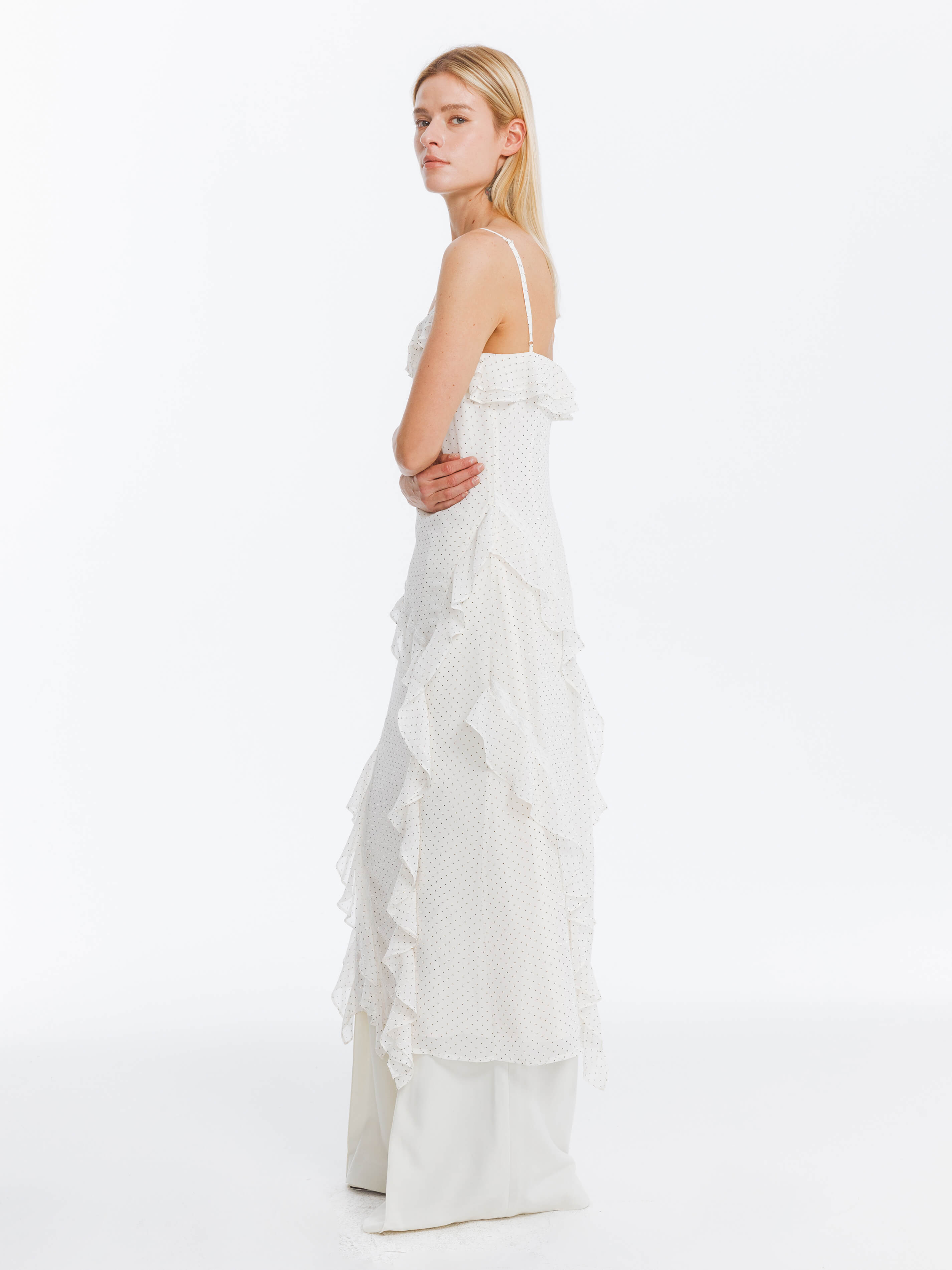 Irregular Ruffled Polka Dot Sling Skirt-5
