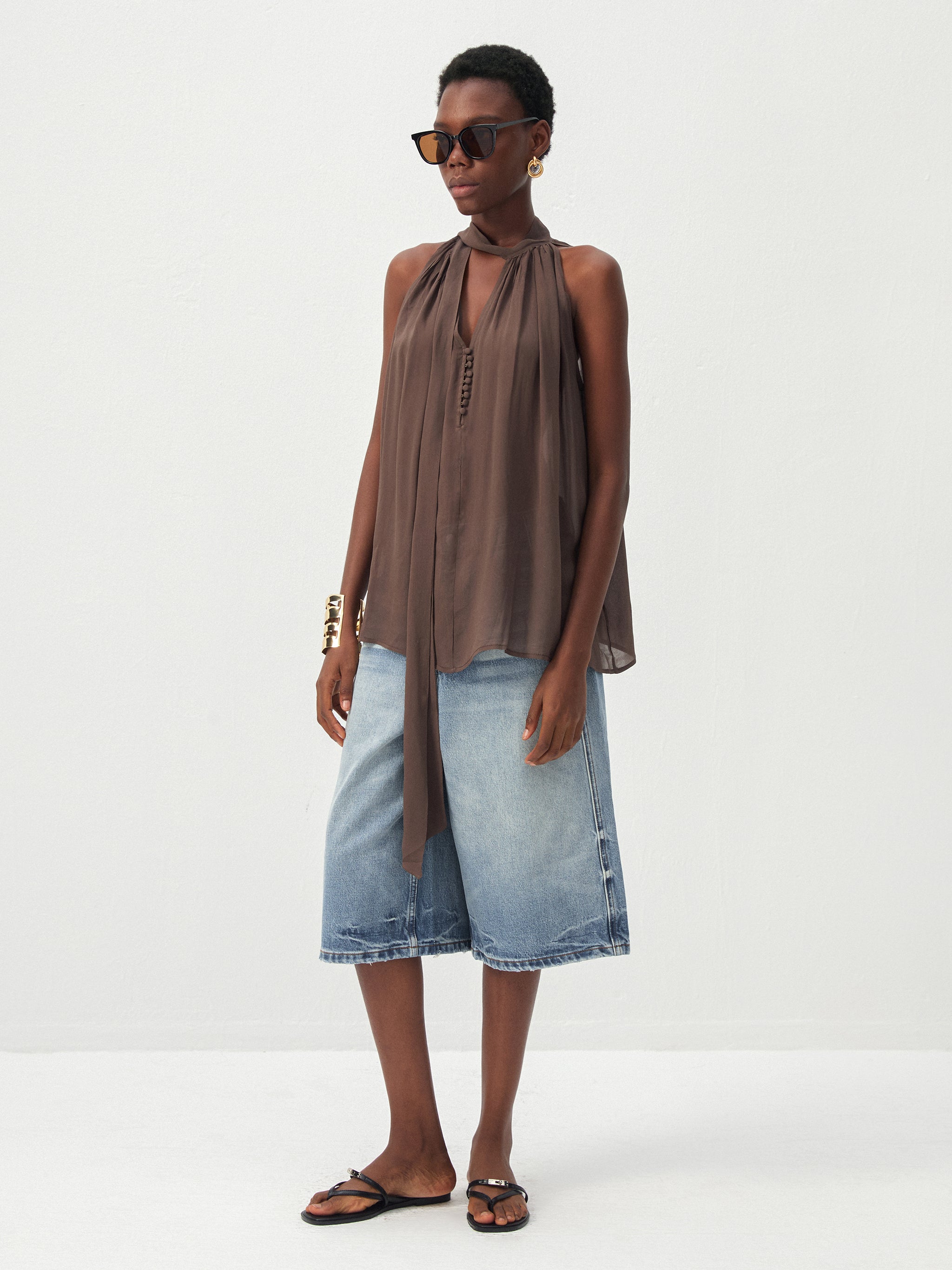 CUBIC Halter Neck Keyhole Sleeveless Blouse-5