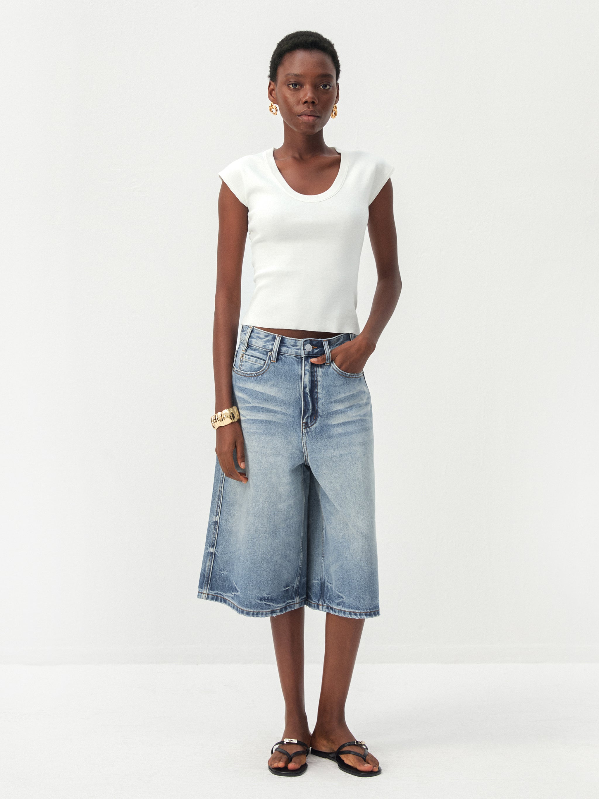 CUBIC Lyocell-Blend Minimalist U-Neck Top-5