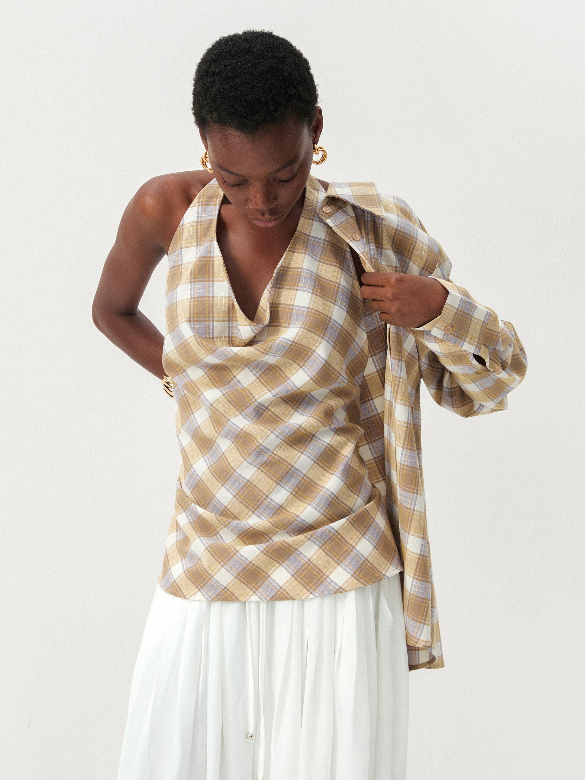CUBIC Plaid Wrap-Effect Long Sleeve Blouse-5