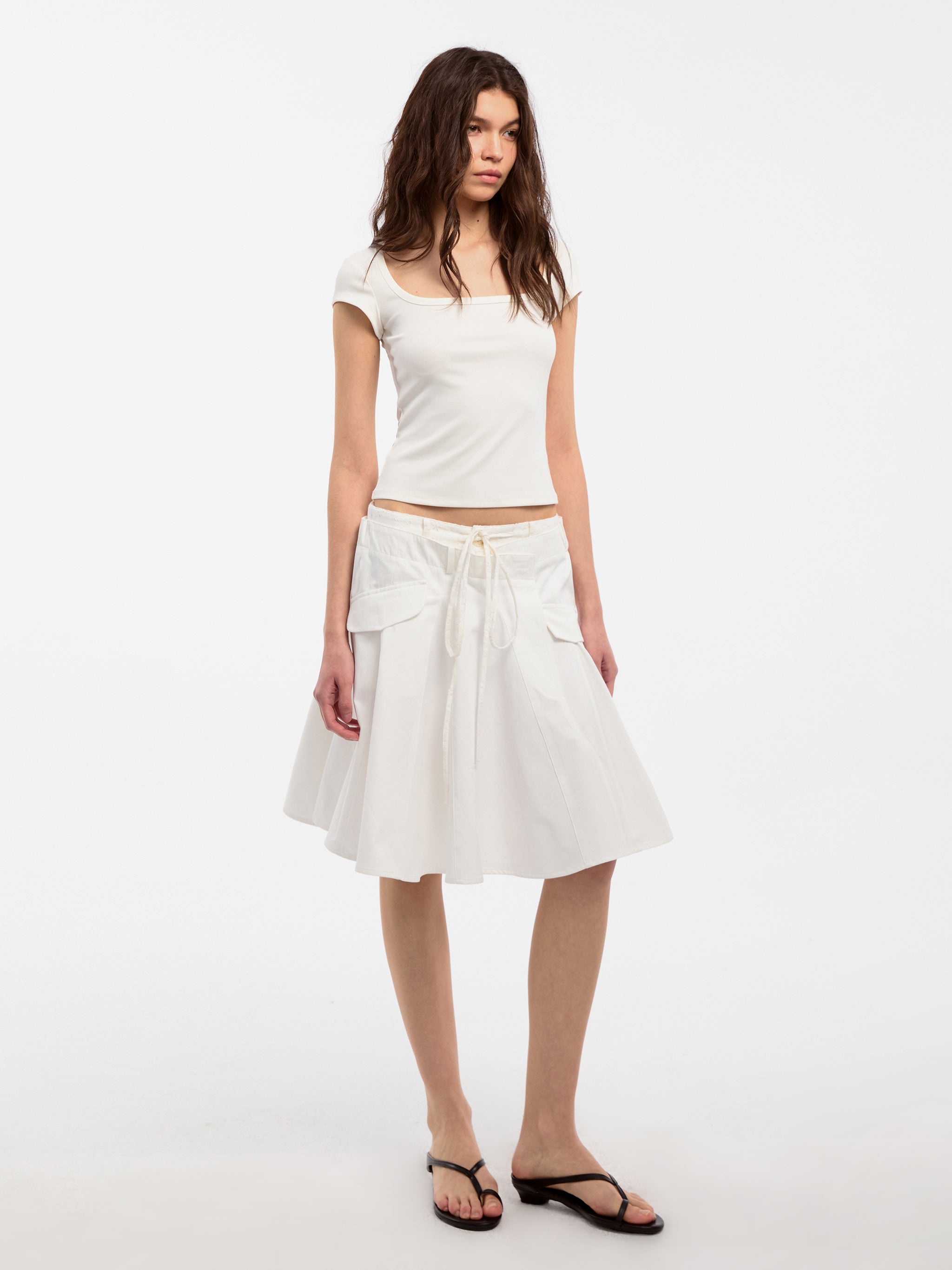 CUBIC Lace-Trimmed Drawstring Midi Skirt-5