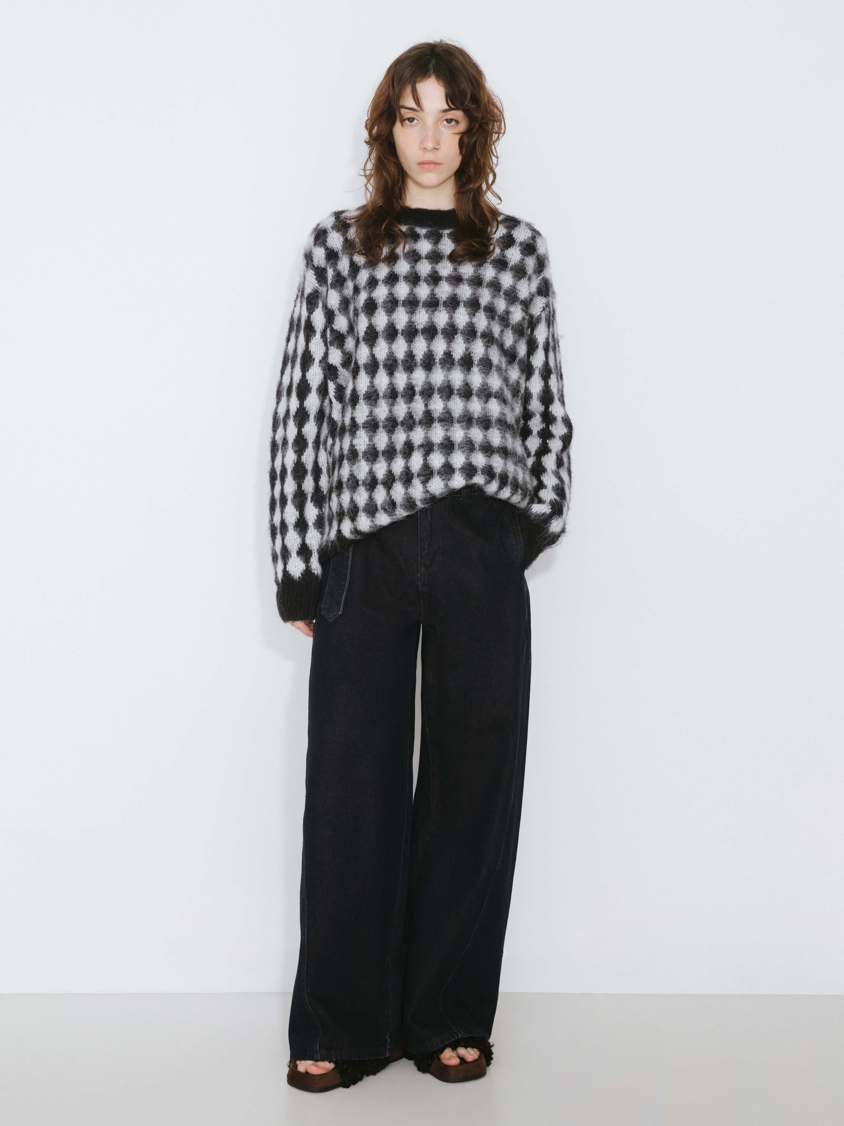 Lozenge Jacquard Long Knit Sweater-5