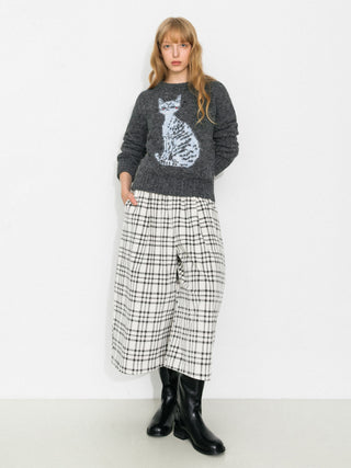 Vintage Plaid Curved Cropped Trousers