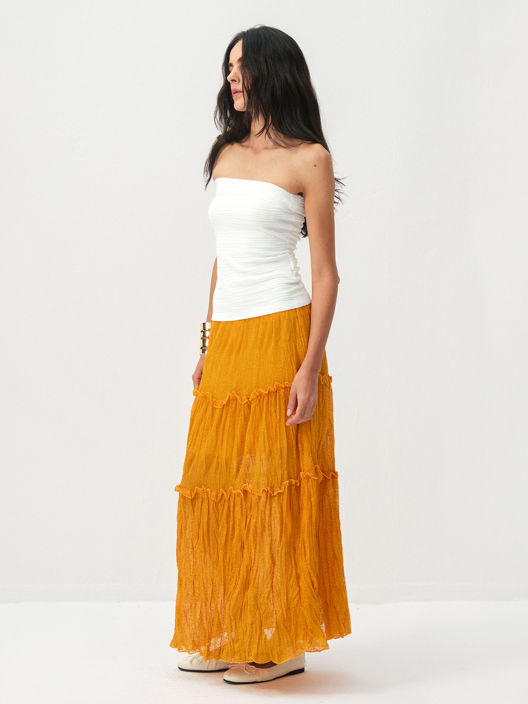 CUBIC Textured Tiered Ruffle Maxi Skirt-5