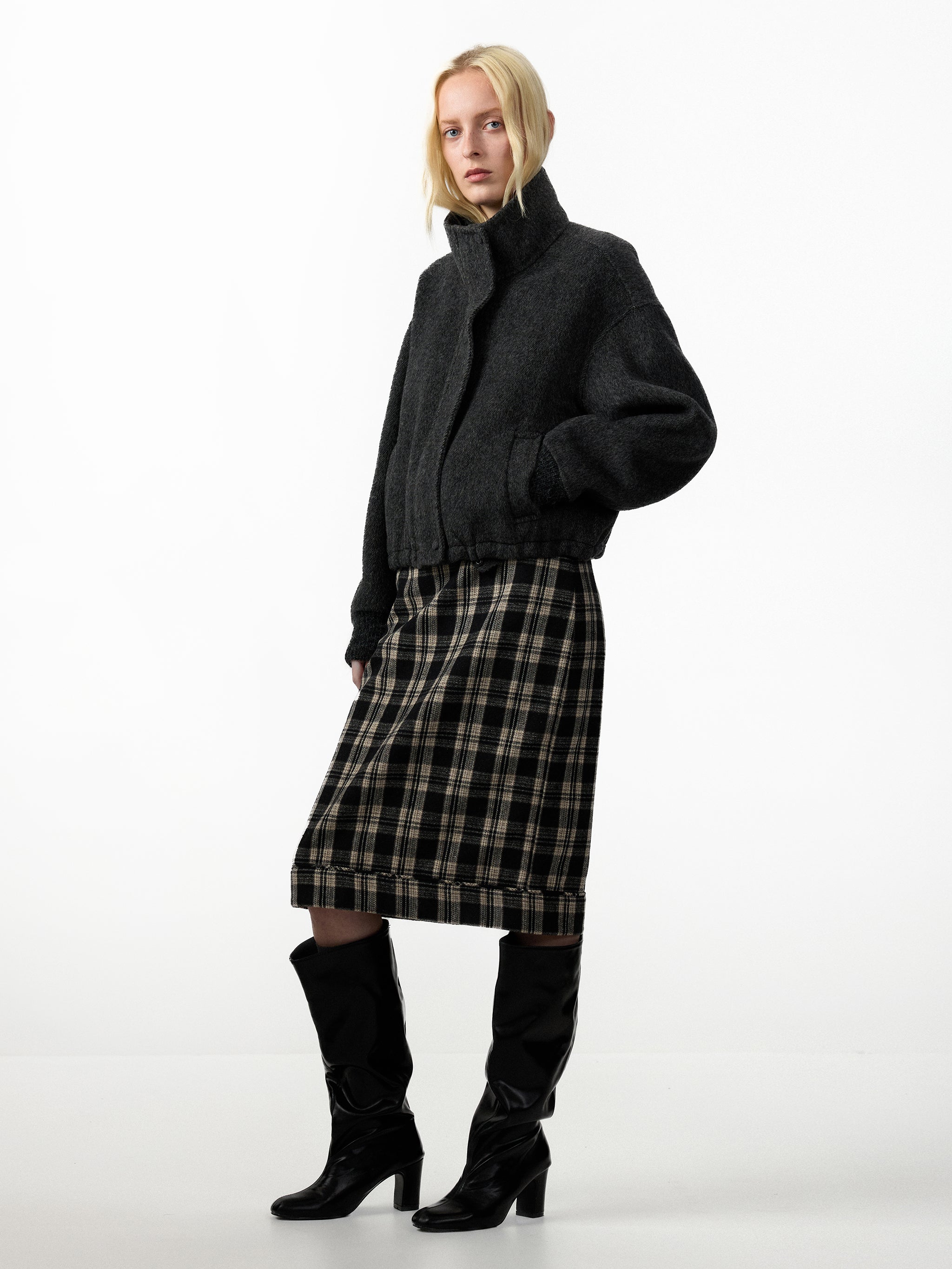 CUBIC 100% Wool Relaxed Cropped Wool Jacket-5