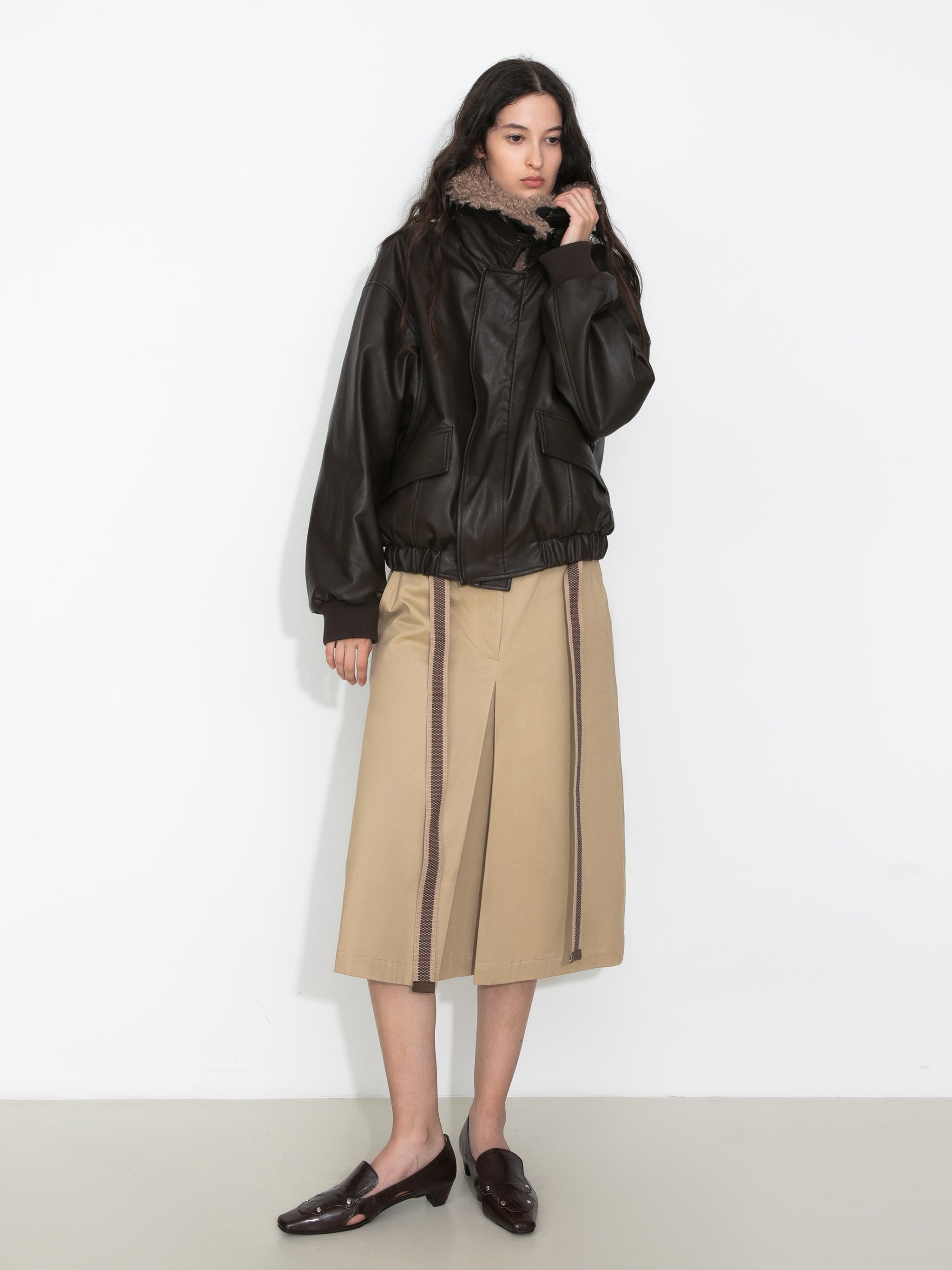 Contrast Woven Belted Midi Skirt-5