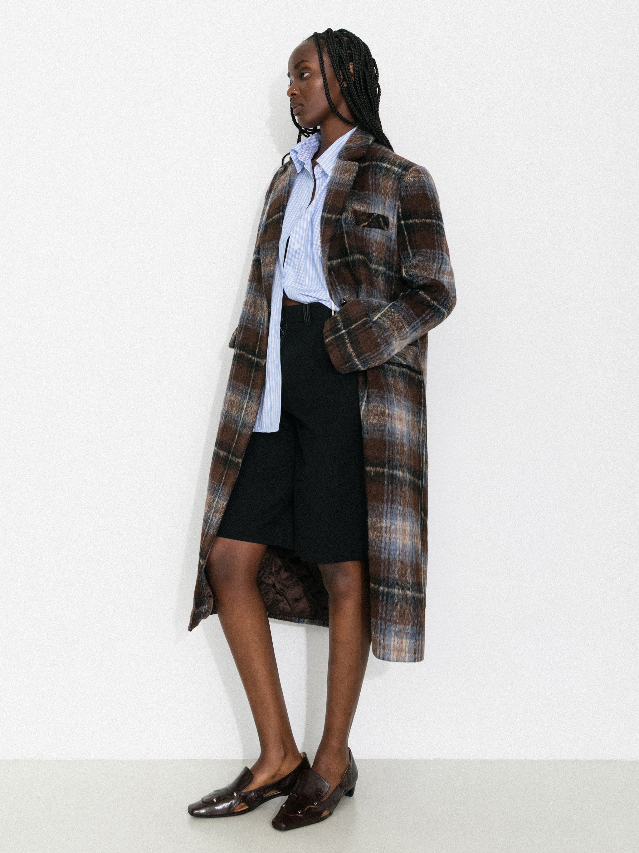 Vintage Plaid Longline Blazer Coat-5
