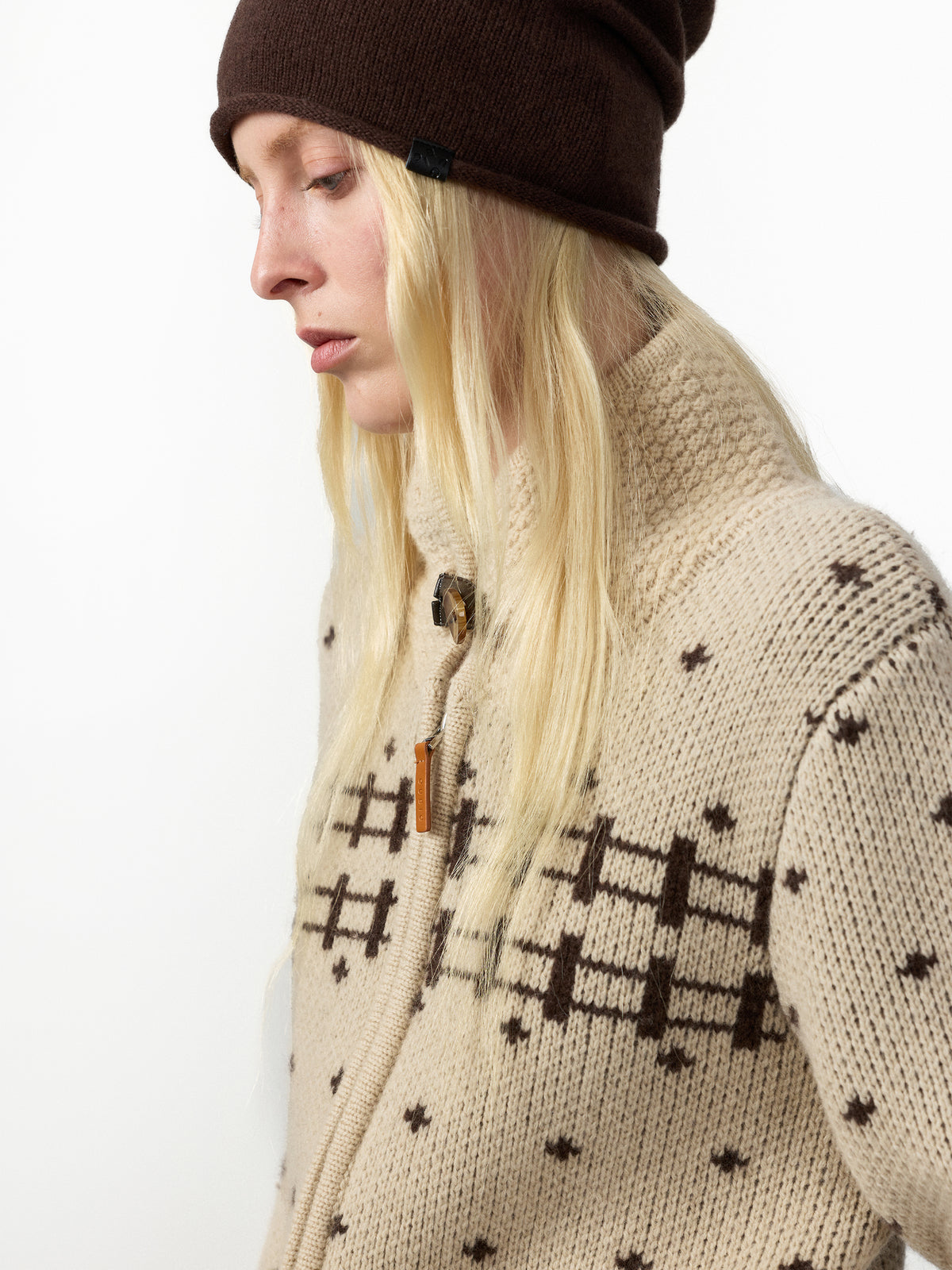 CUBIC 100% Wool Fair Isle Zip Knit Sweater-5