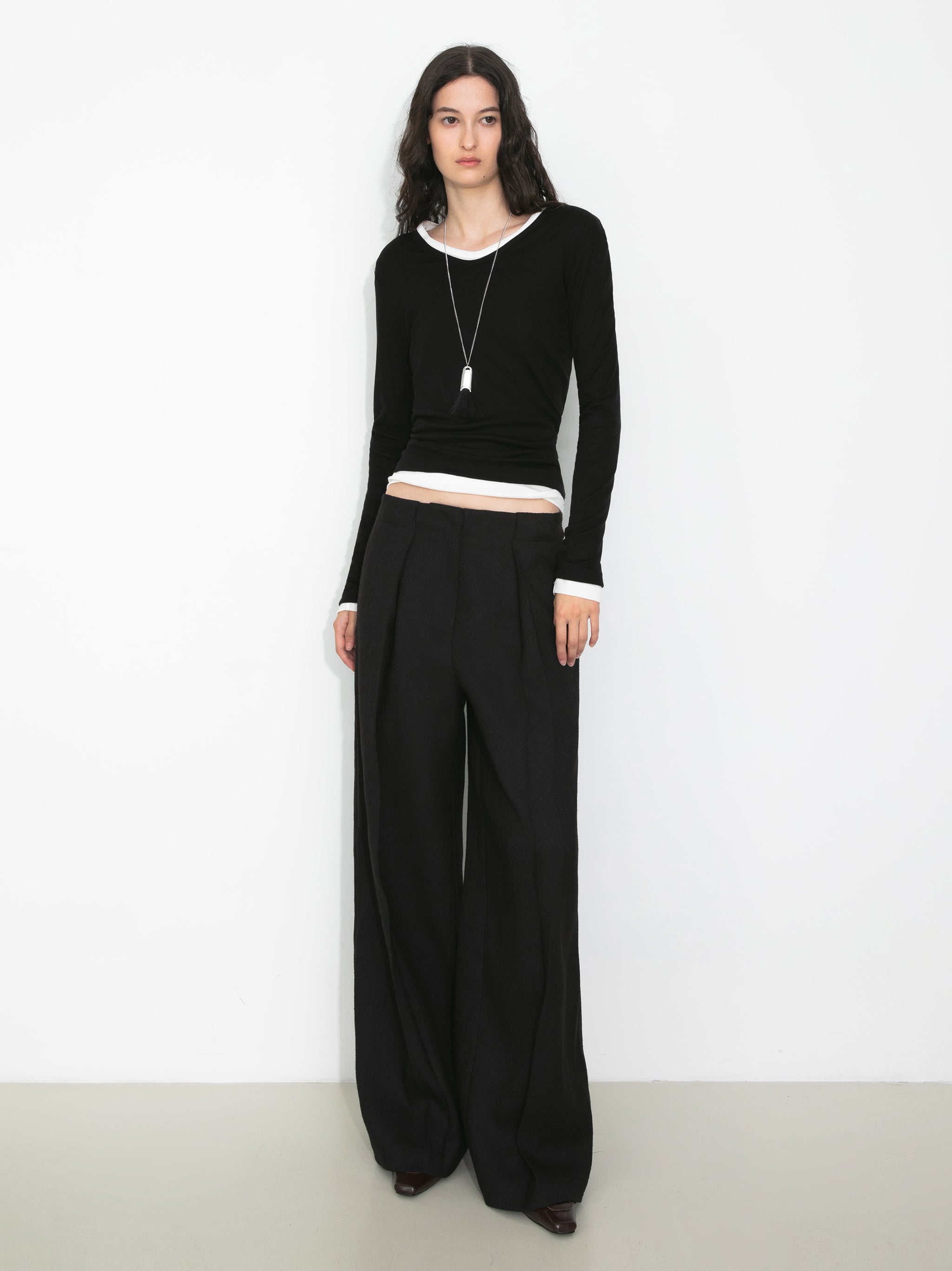 Draped Pleated Wide-Leg Pants-5