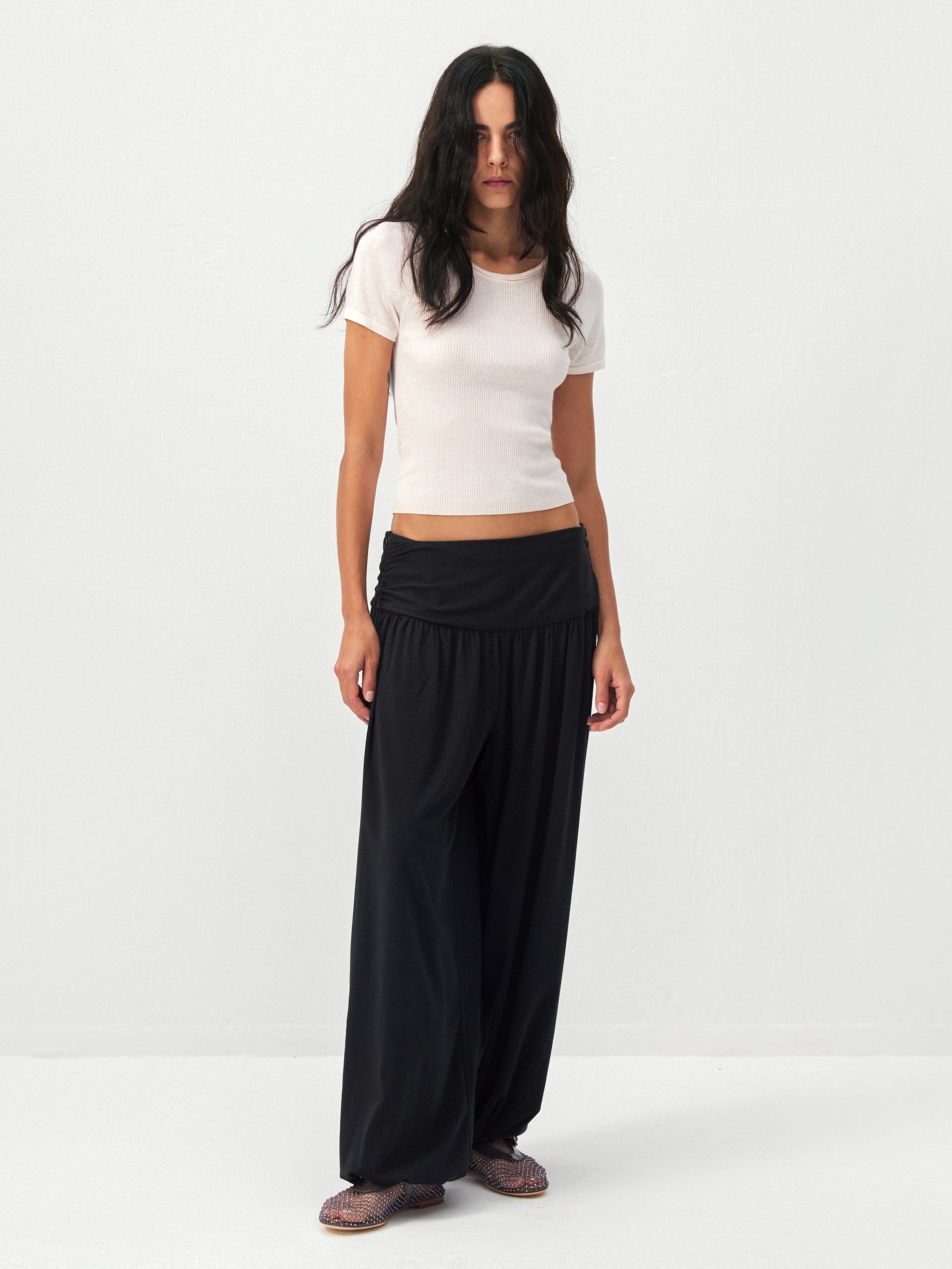 CUBIC Fold-Over Waist Wide-Leg Harem Pants-5
