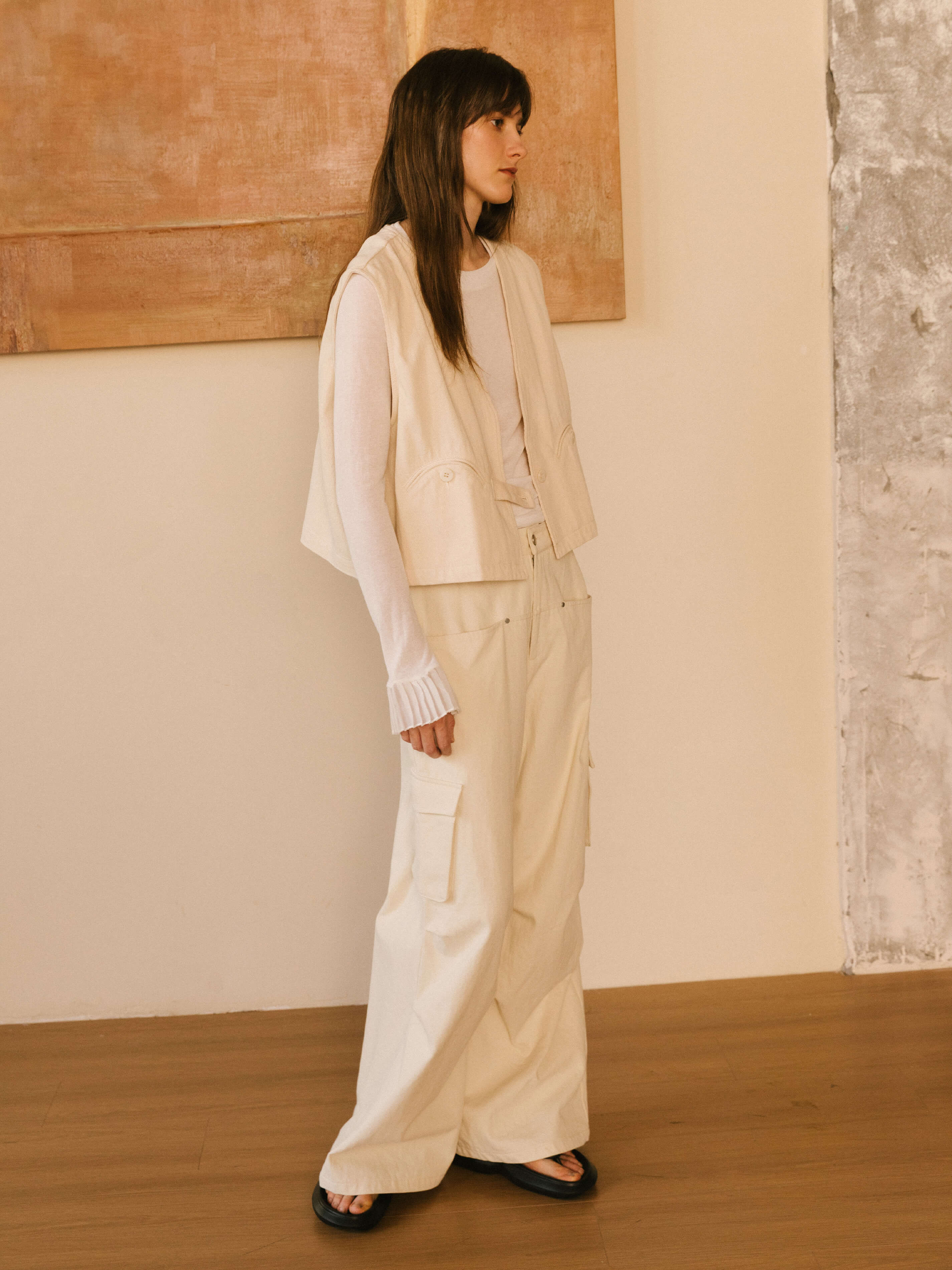 Cropped Double Breasted Twill Waistcoat-5