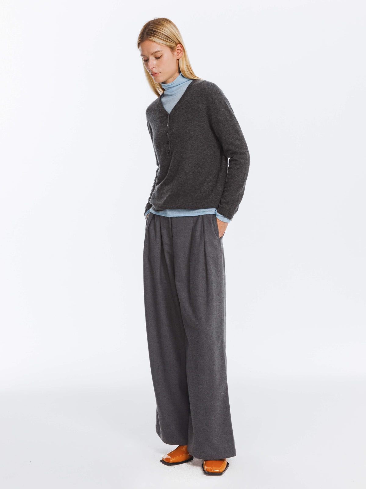 Wide Leg Double Pleated Trousers-5