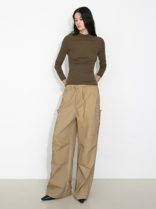 Relaxed Draped Straight-Leg Utility Pants