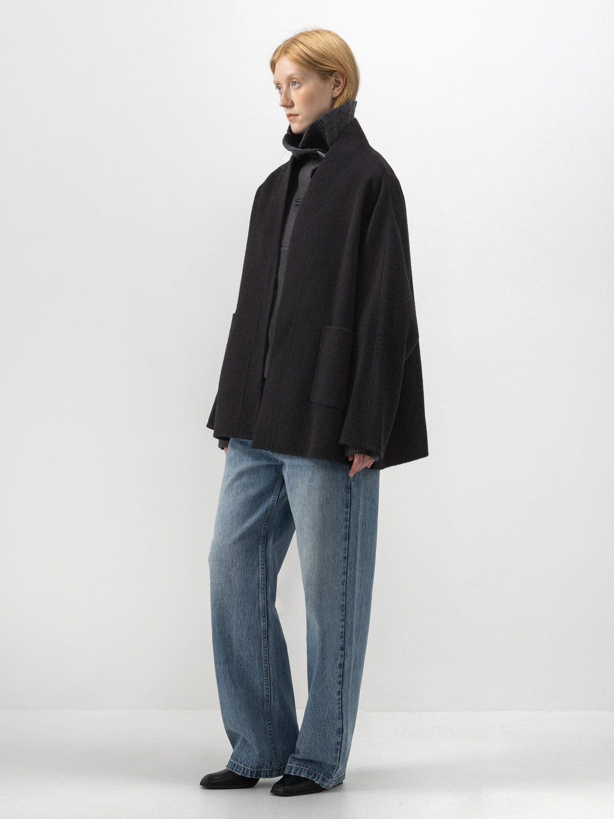 CUBIC Collarless Relaxed Wool-Blend Coat-5