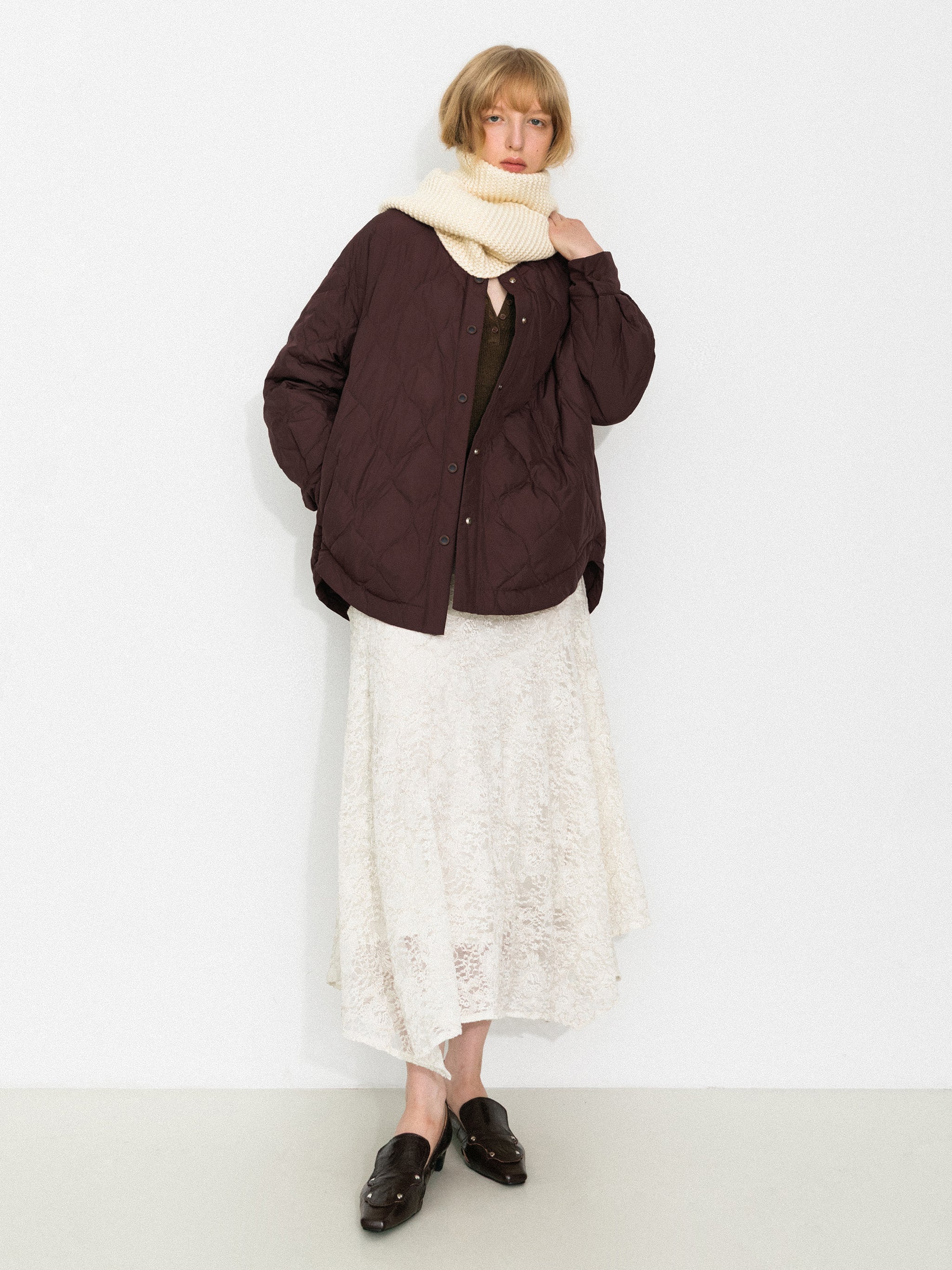 Button-Front Shirt Collar Loose-Fit Down Jacket-5