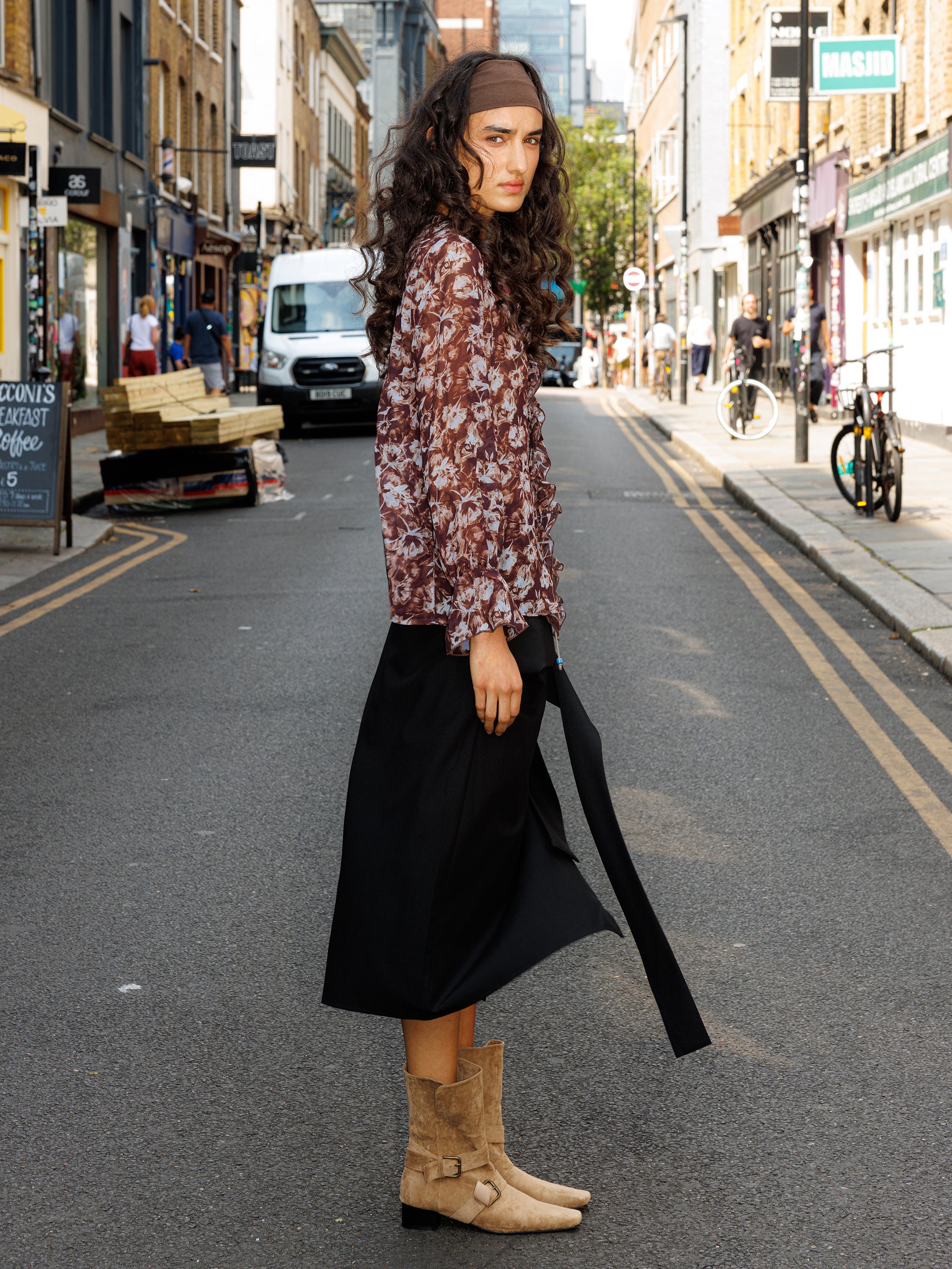 Ruffled Floral Tie-Neck Shirt-5