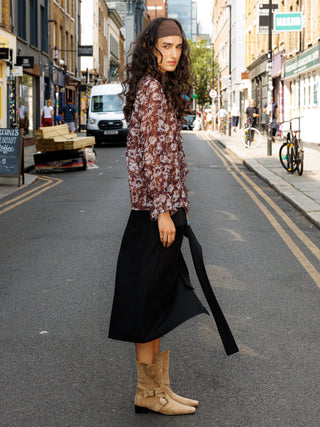 Ruffled Floral Tie-Neck Shirt