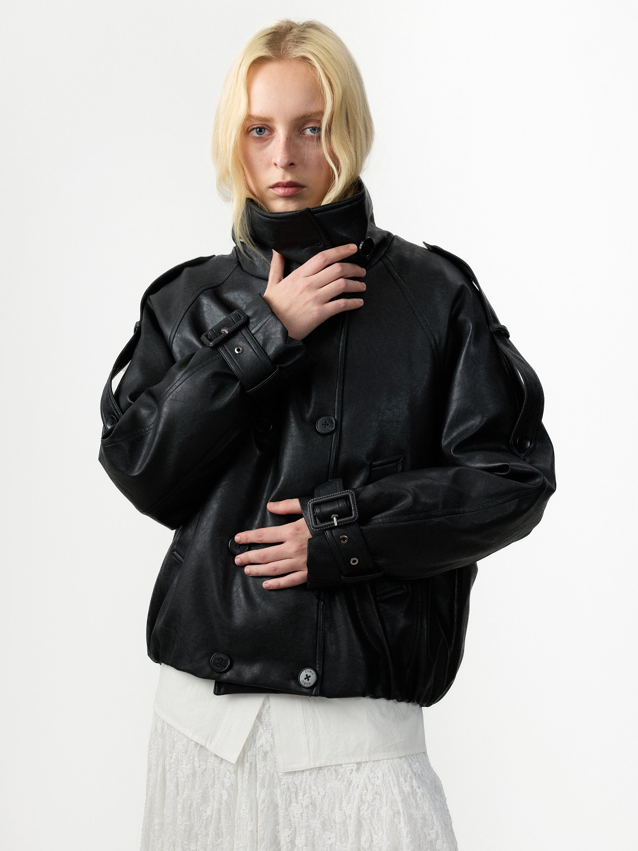 CUBIC Faux Leather Down Jacket-5