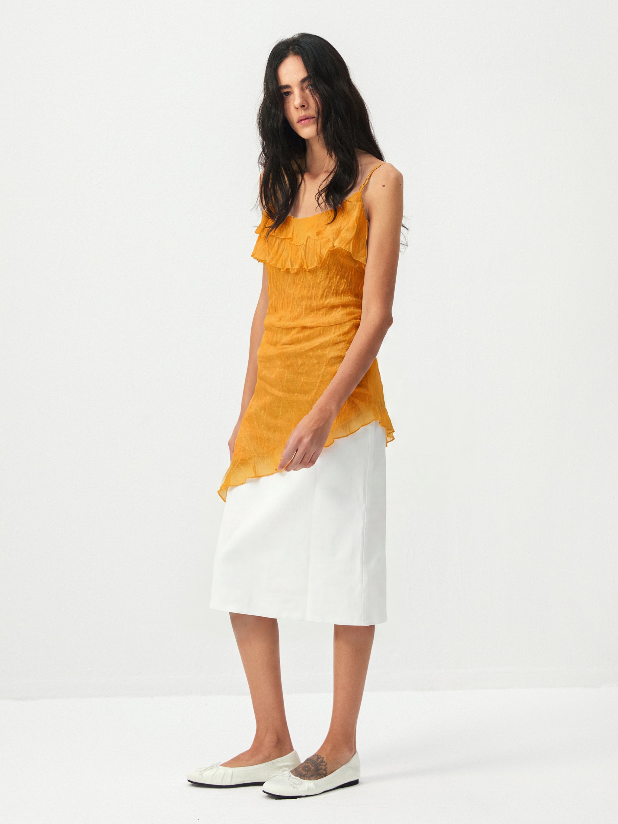 CUBIC Textured Ruffle Neck Lace Strap Camisole-5