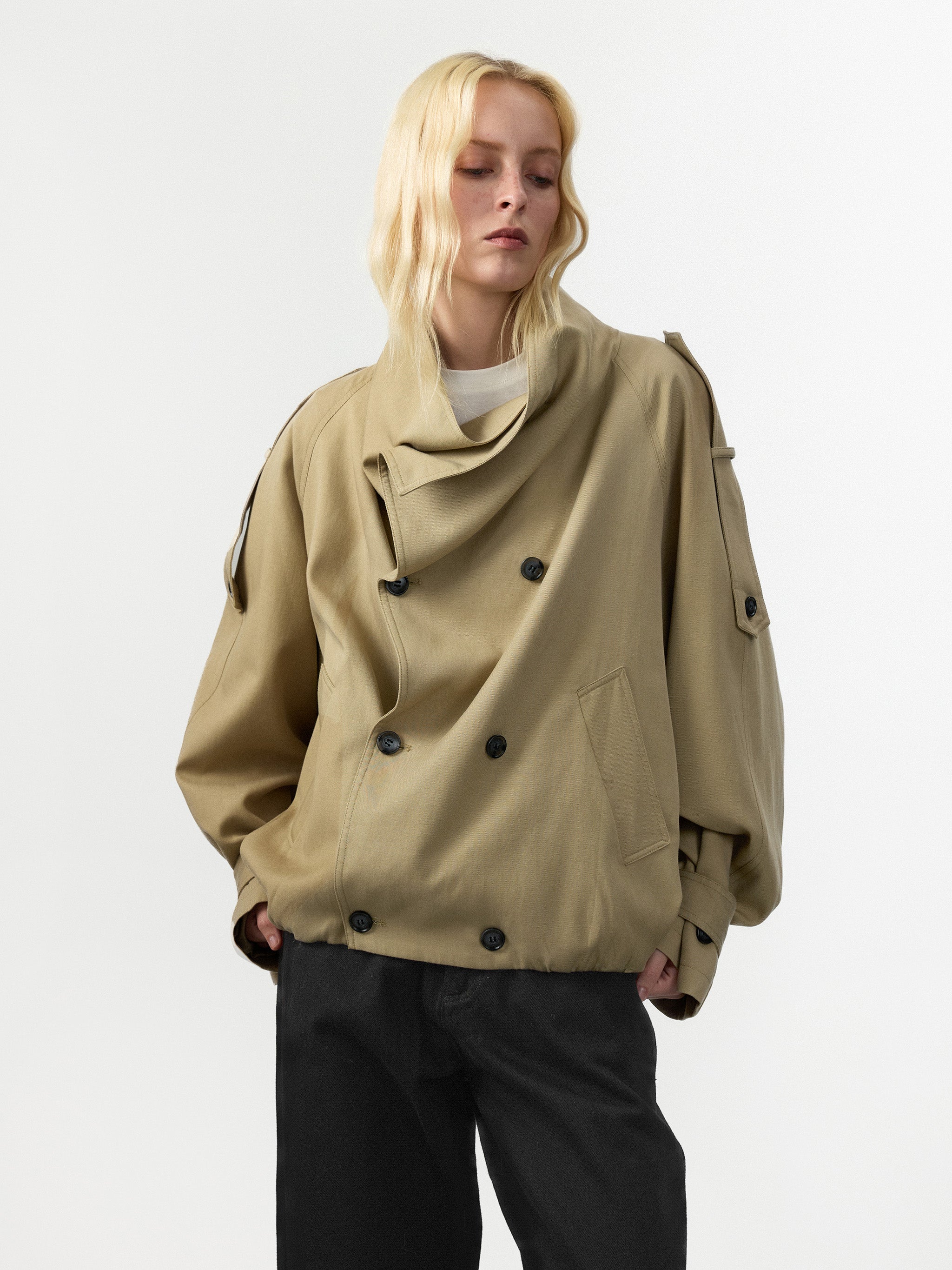 CUBIC Draped Collar Wrap Oversized Coat-3