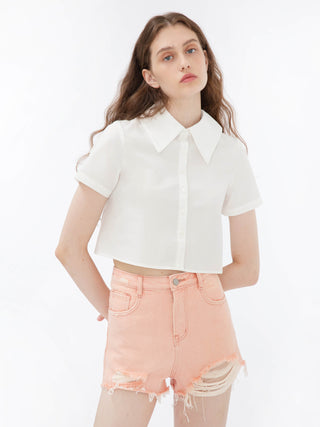 Cropped Shirt with Sheer Red Back