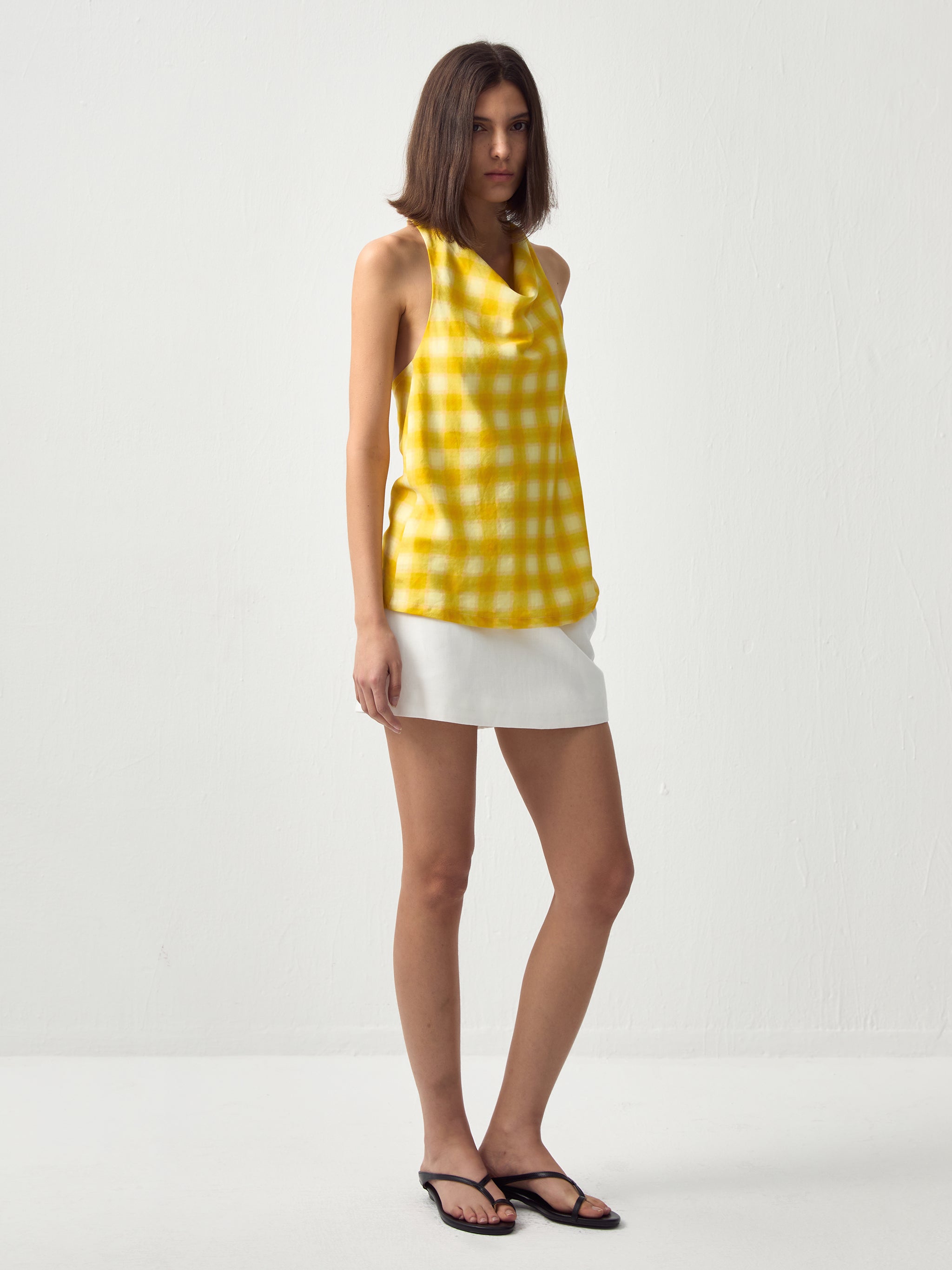CUBIC Linen Blend Halter Check Top-5